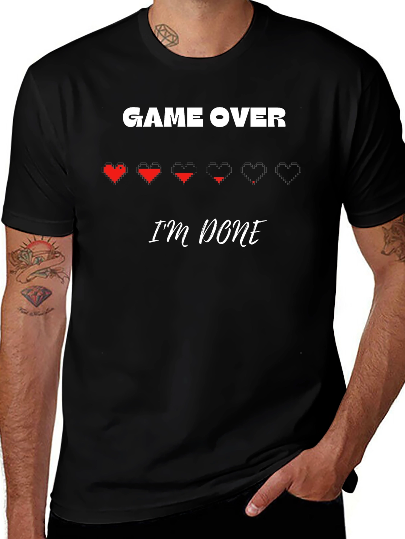 Game Over Im Done - Pixel Heart Gamer T-Shirt