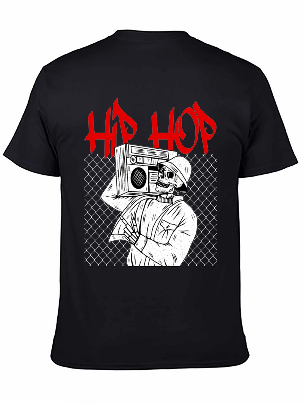 Hip Hop Skeleton Graphic Tee - Black Cotton T-Shirt
