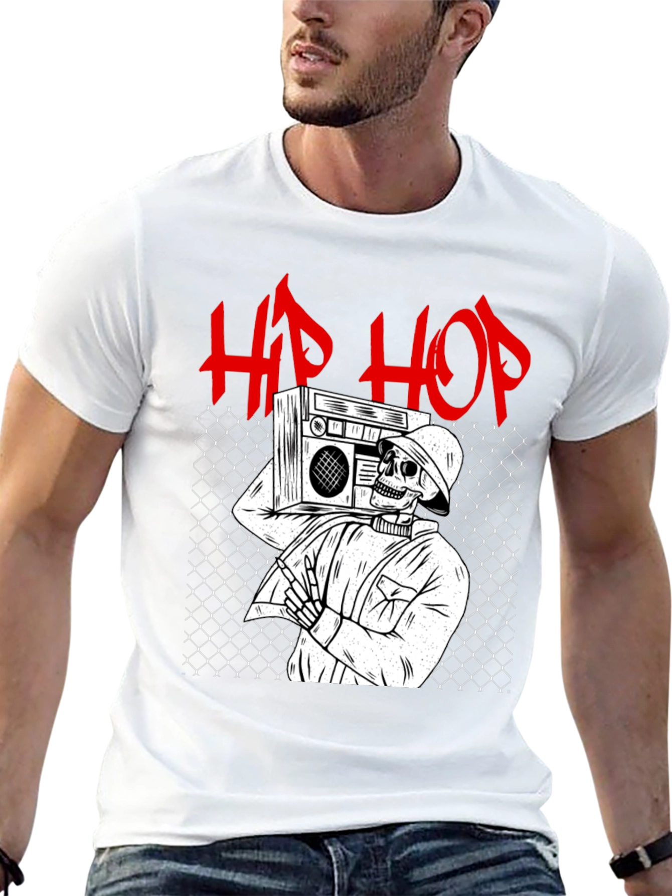 Hip Hop Skeleton Graphic Tee - Black Cotton T-Shirt