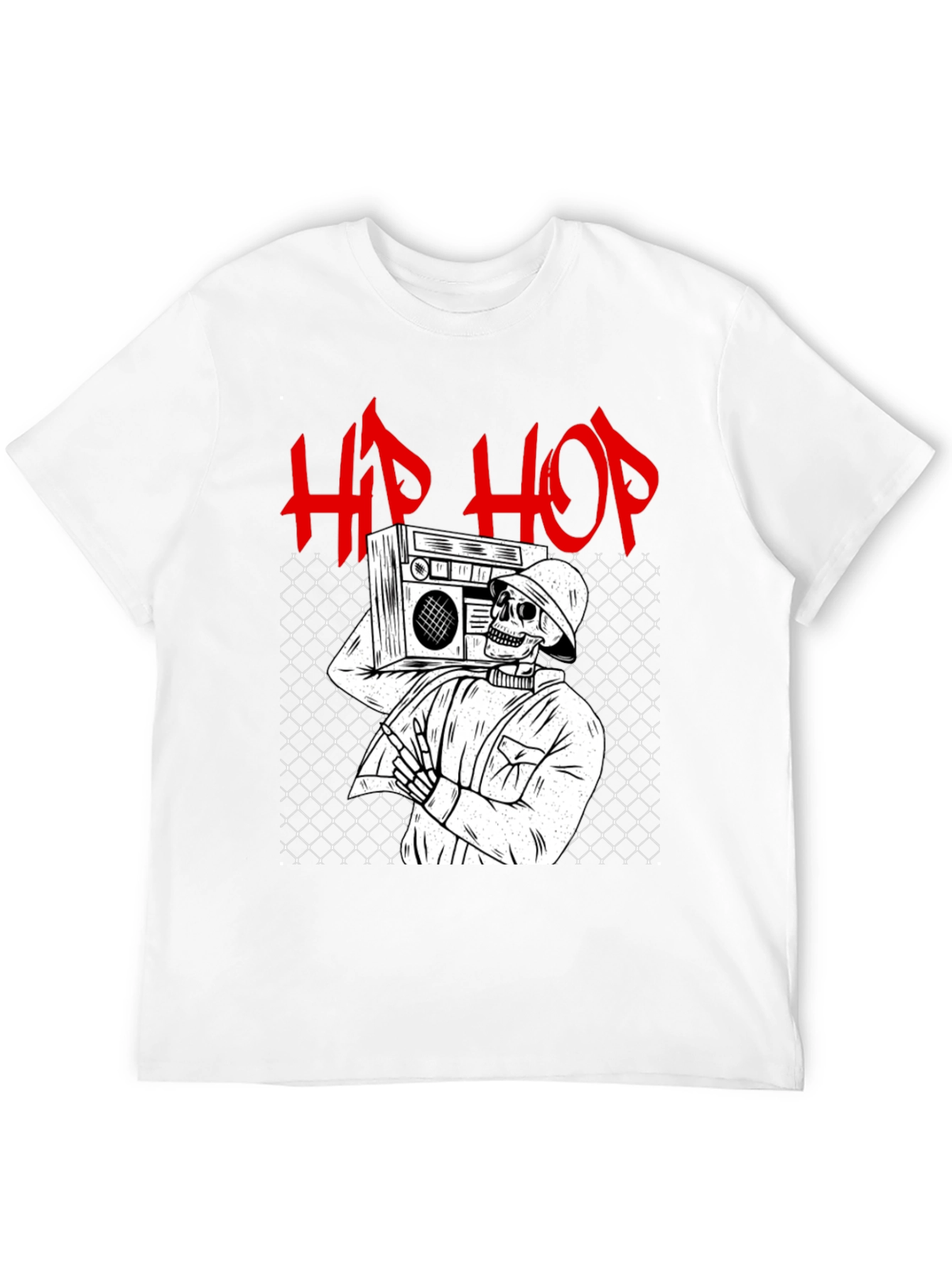 Hip Hop Skeleton Graphic Tee - Black Cotton T-Shirt