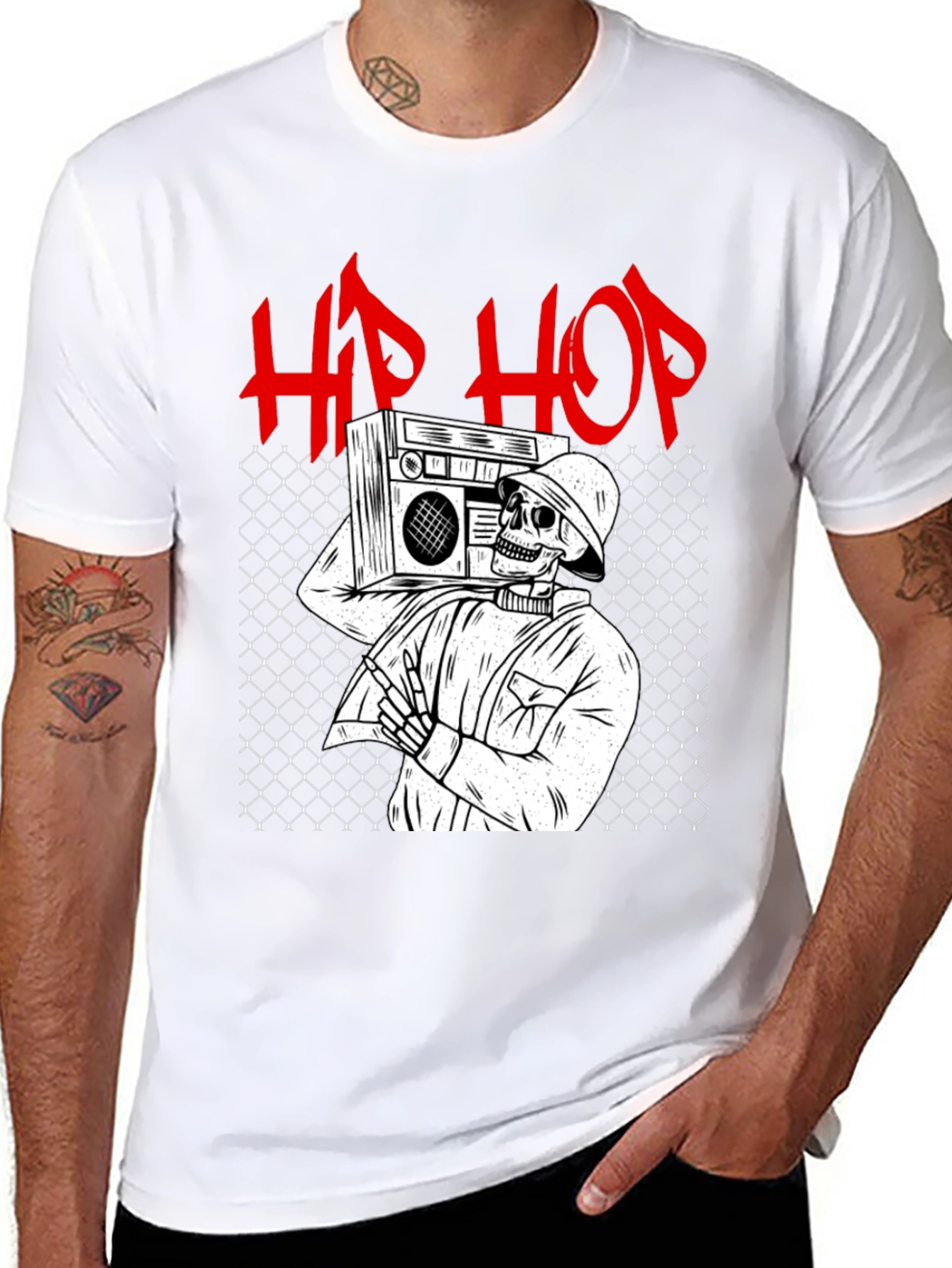 Hip Hop Skeleton Graphic Tee - Black Cotton T-Shirt