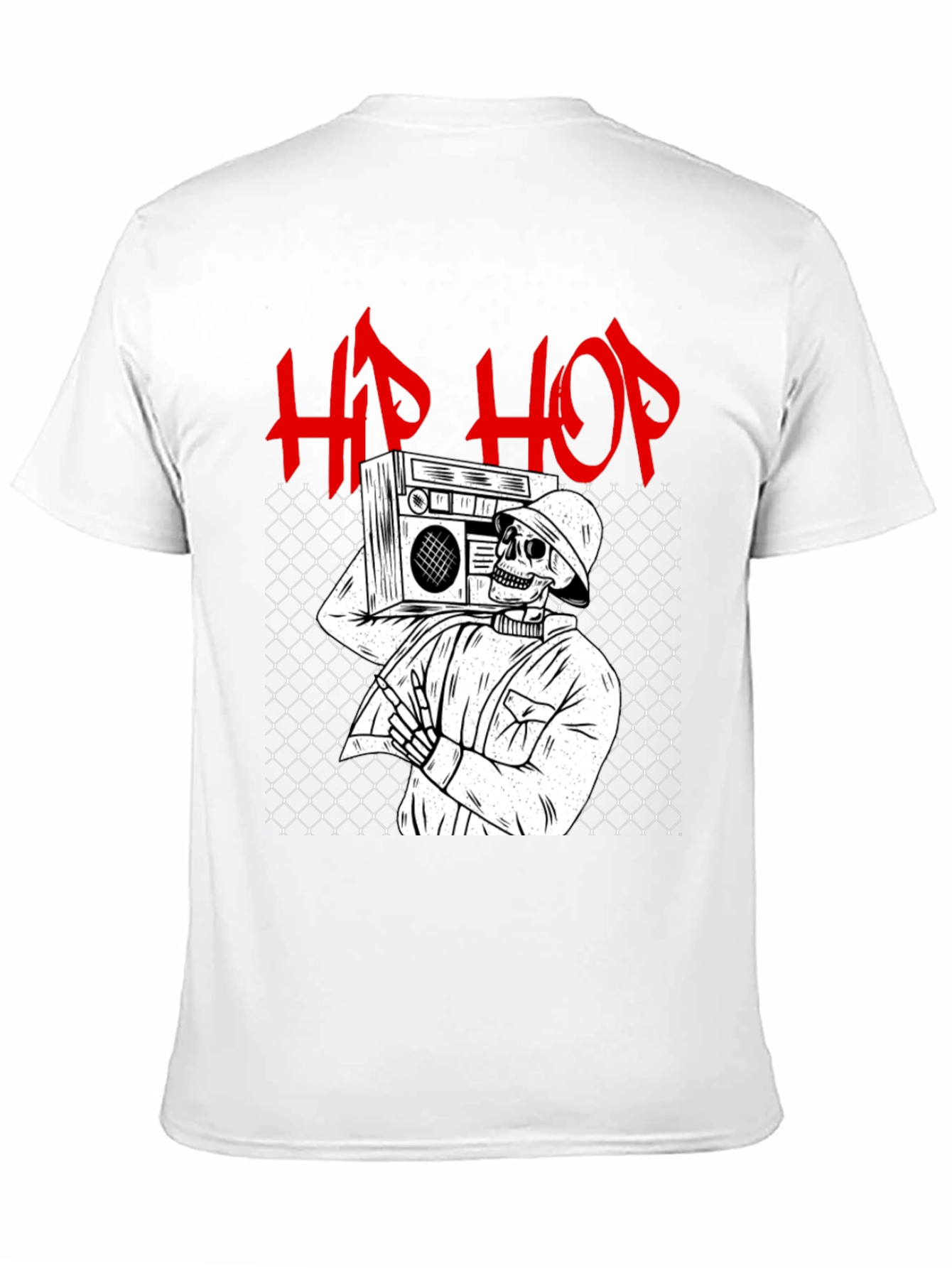 Hip Hop Skeleton Graphic Tee - Black Cotton T-Shirt