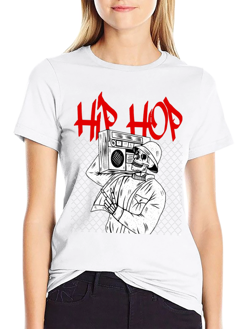 Hip Hop Skeleton Graphic Tee - Black Cotton T-Shirt