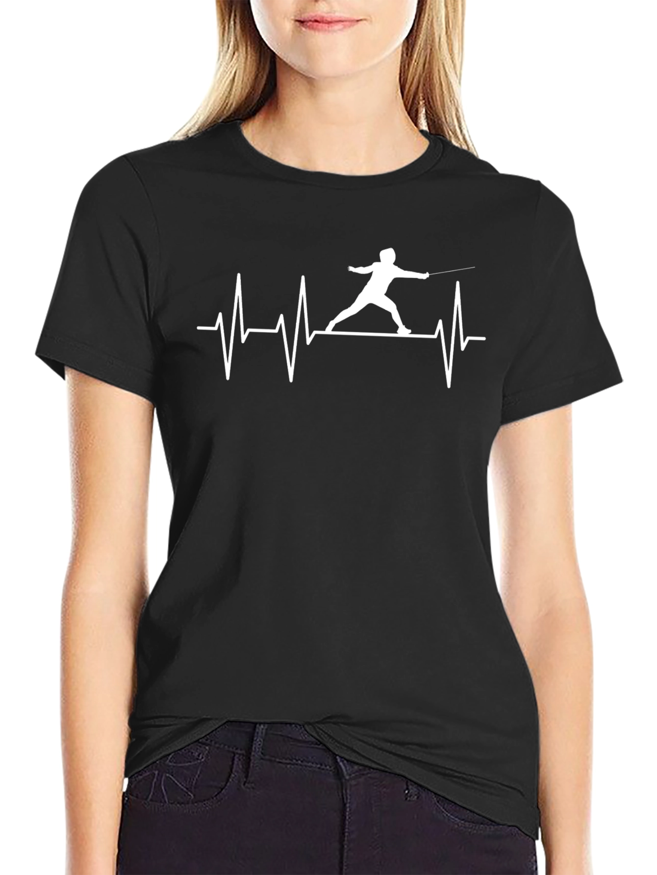 Fencing Heartbeat Black T-Shirt - Sporty Graphic Tee