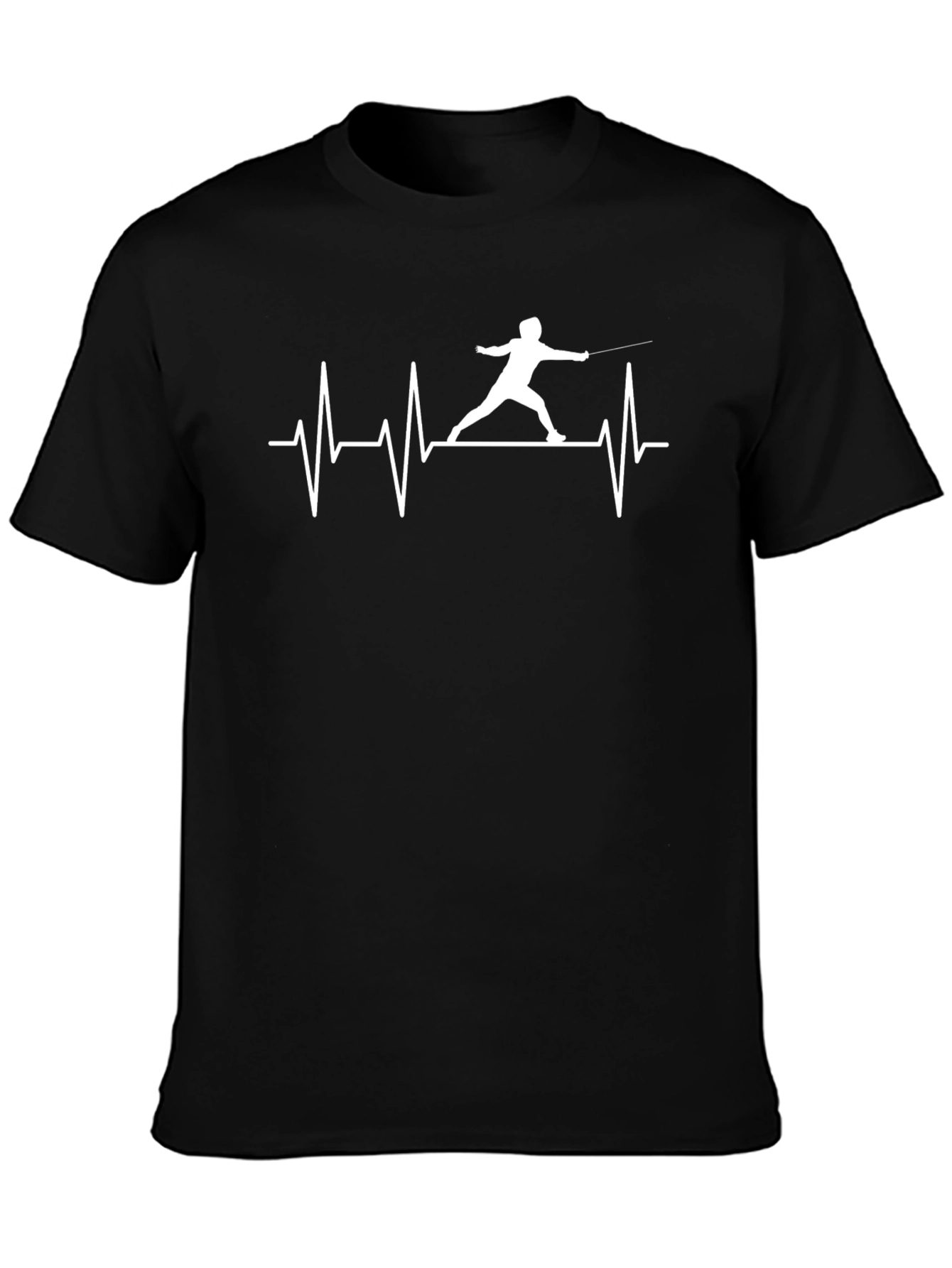 Fencing Heartbeat Black T-Shirt - Sporty Graphic Tee
