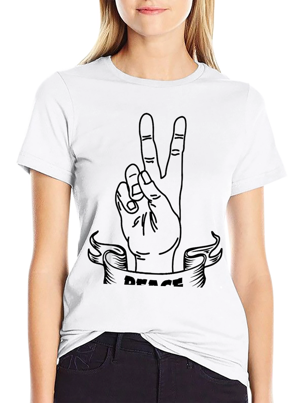 Peace Sign Graphic Tee - Black Cotton T-Shirt