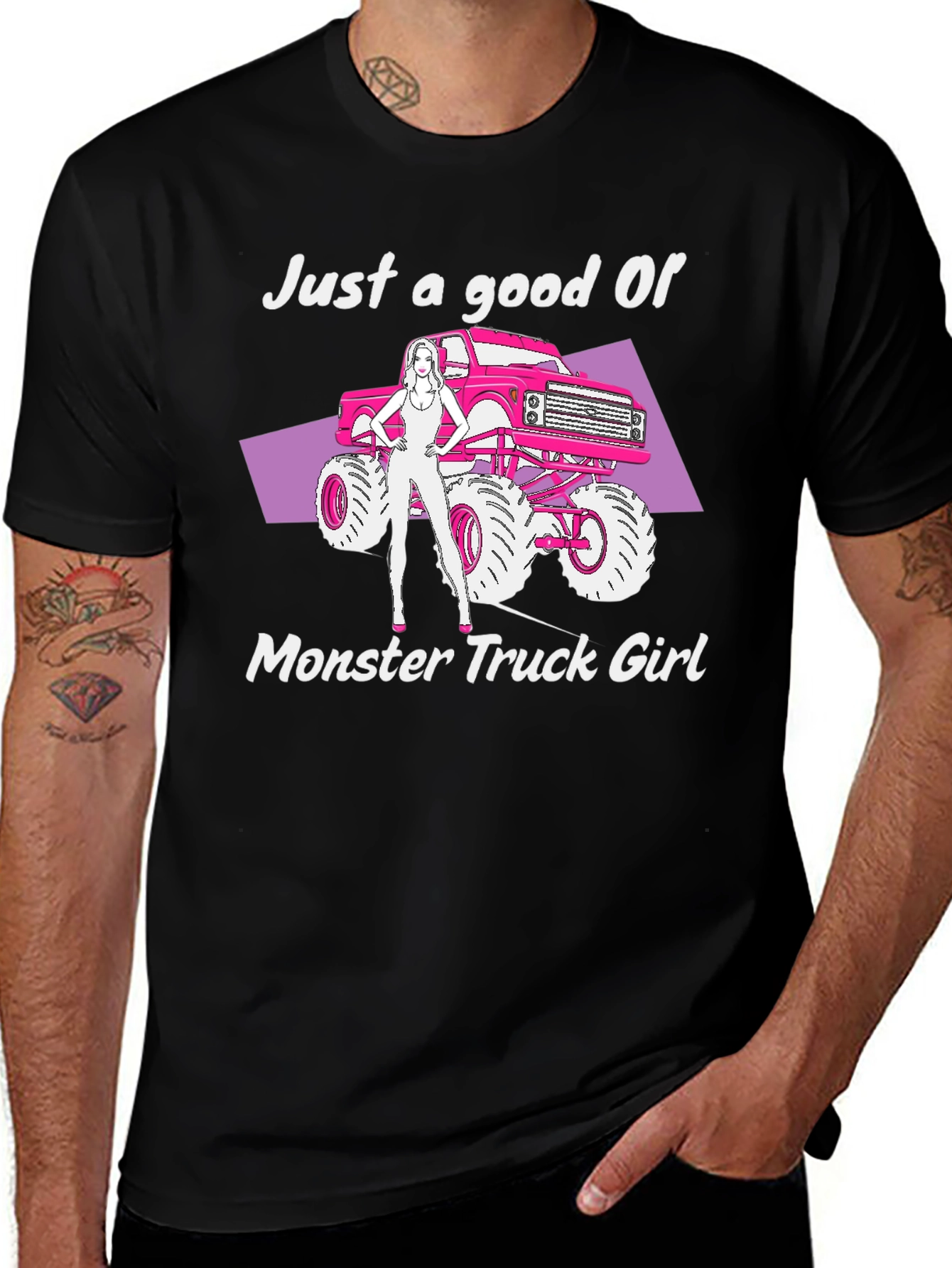 Monster Truck Girl Graphic Tee - Black