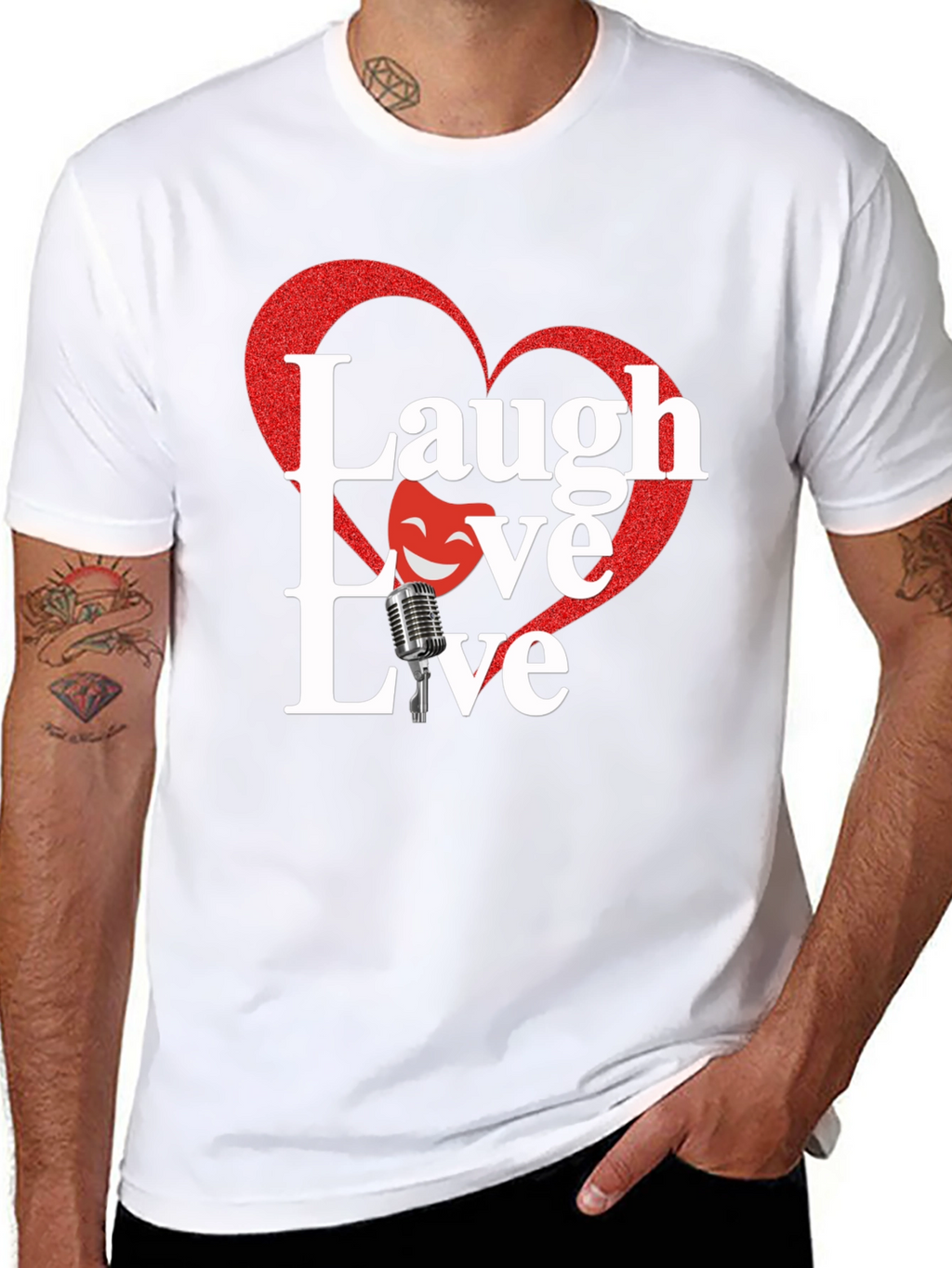 Laugh Love Live Black T-Shirt with Heart Design