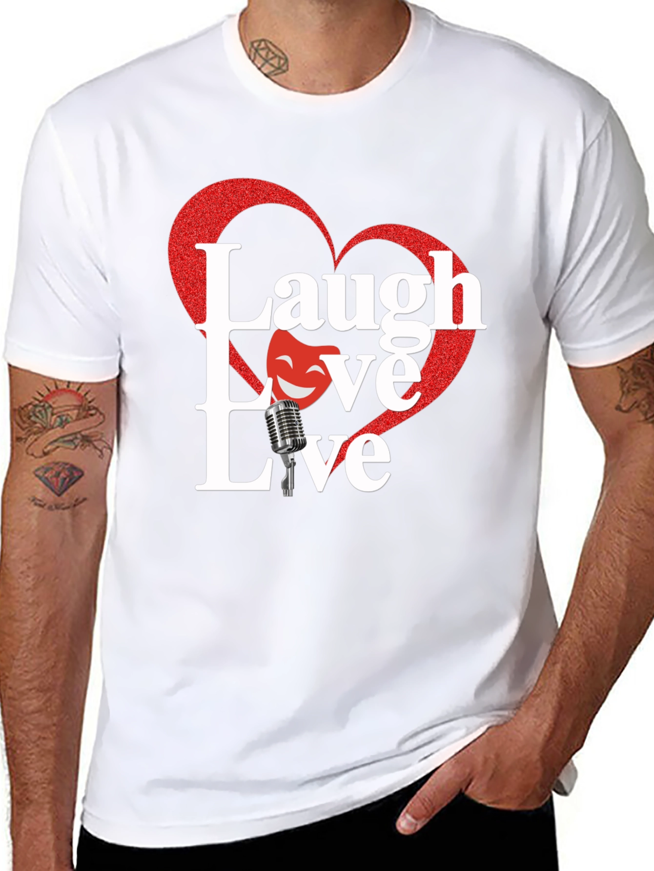 Laugh Love Live Black T-Shirt with Heart Design