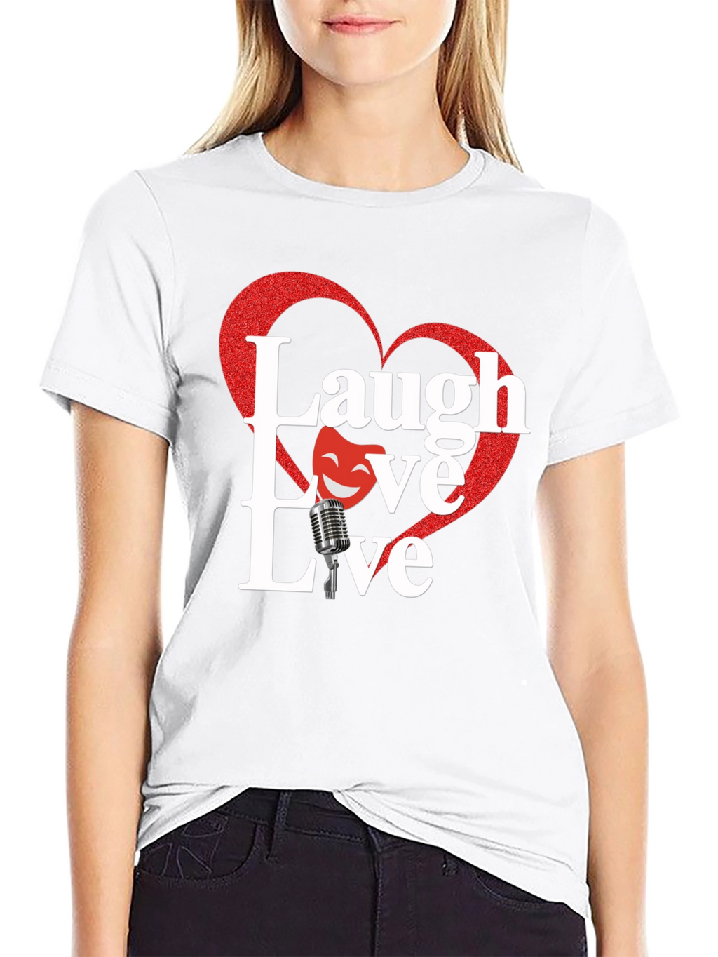 Laugh Love Live Black T-Shirt with Heart Design