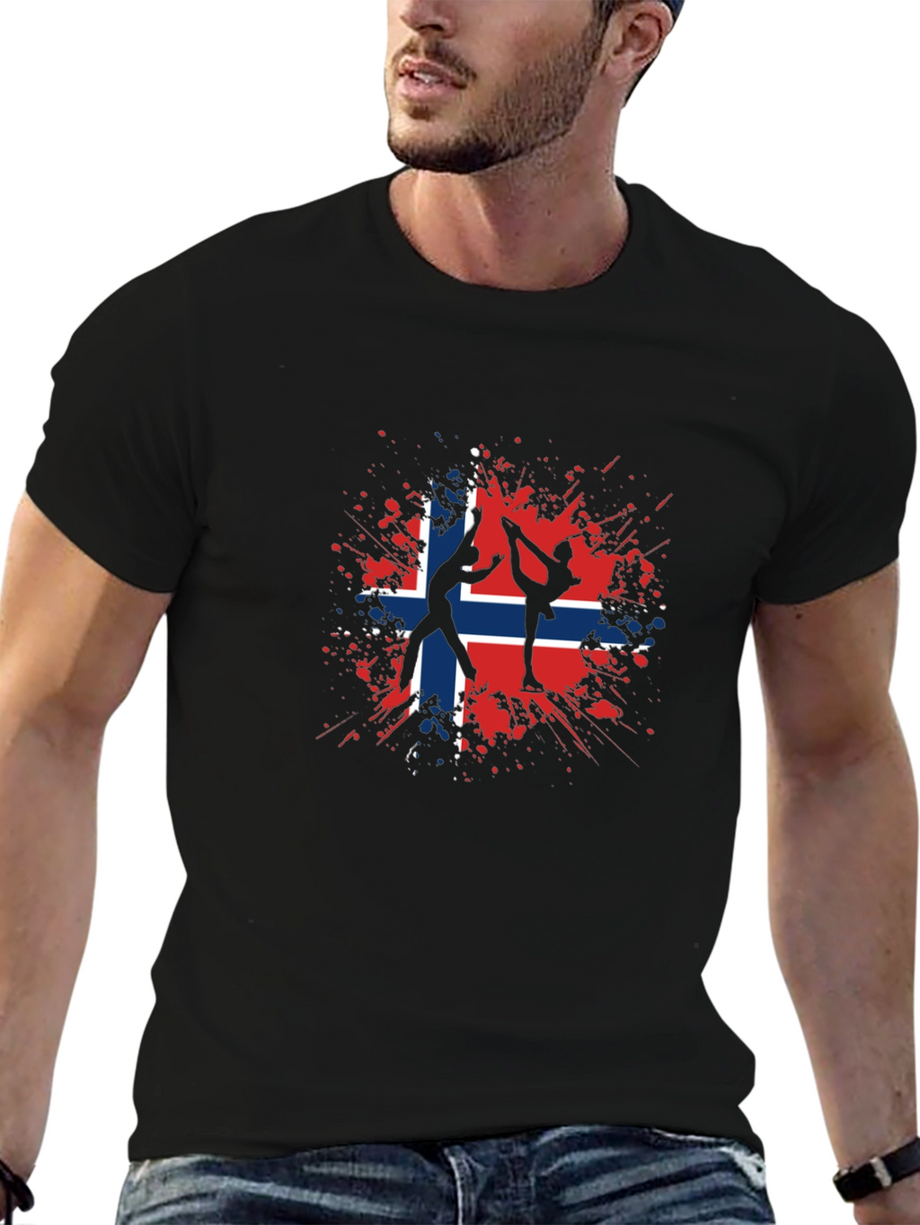 Norwegian Flag Ice Skating Black T-Shirt
