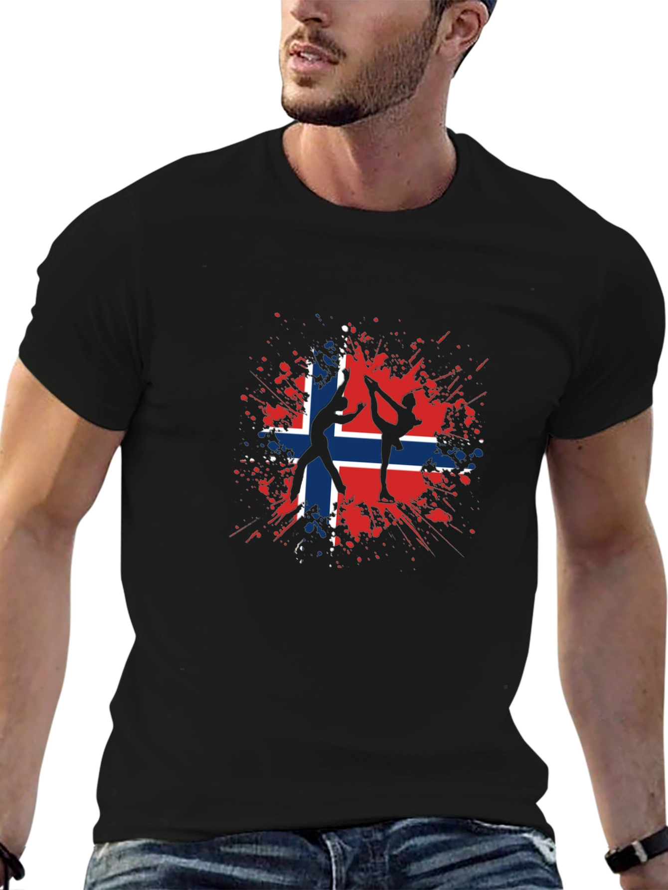 Norwegian Flag Ice Skating Black T-Shirt