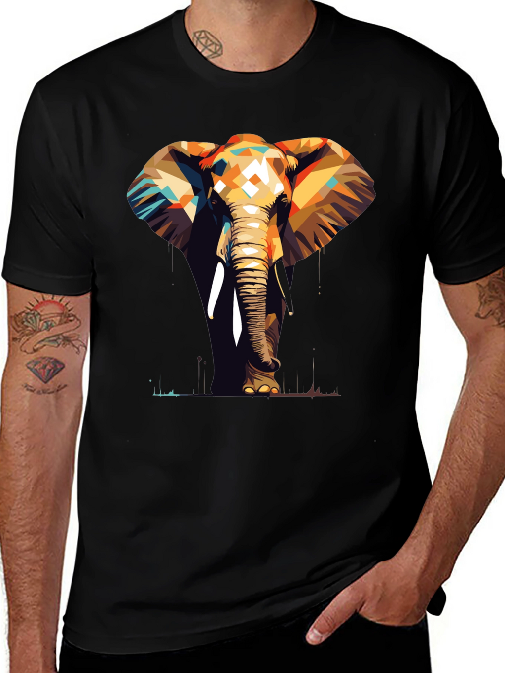 Geometric Elephant Graphic Tee - Stylish Animal Print