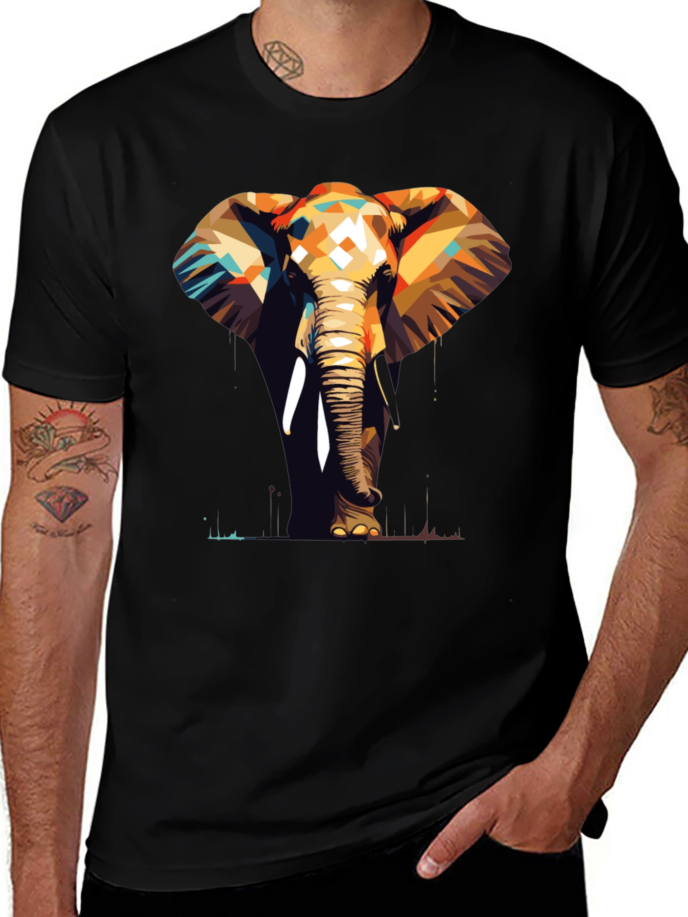 Geometric Elephant Graphic Tee - Stylish Animal Print