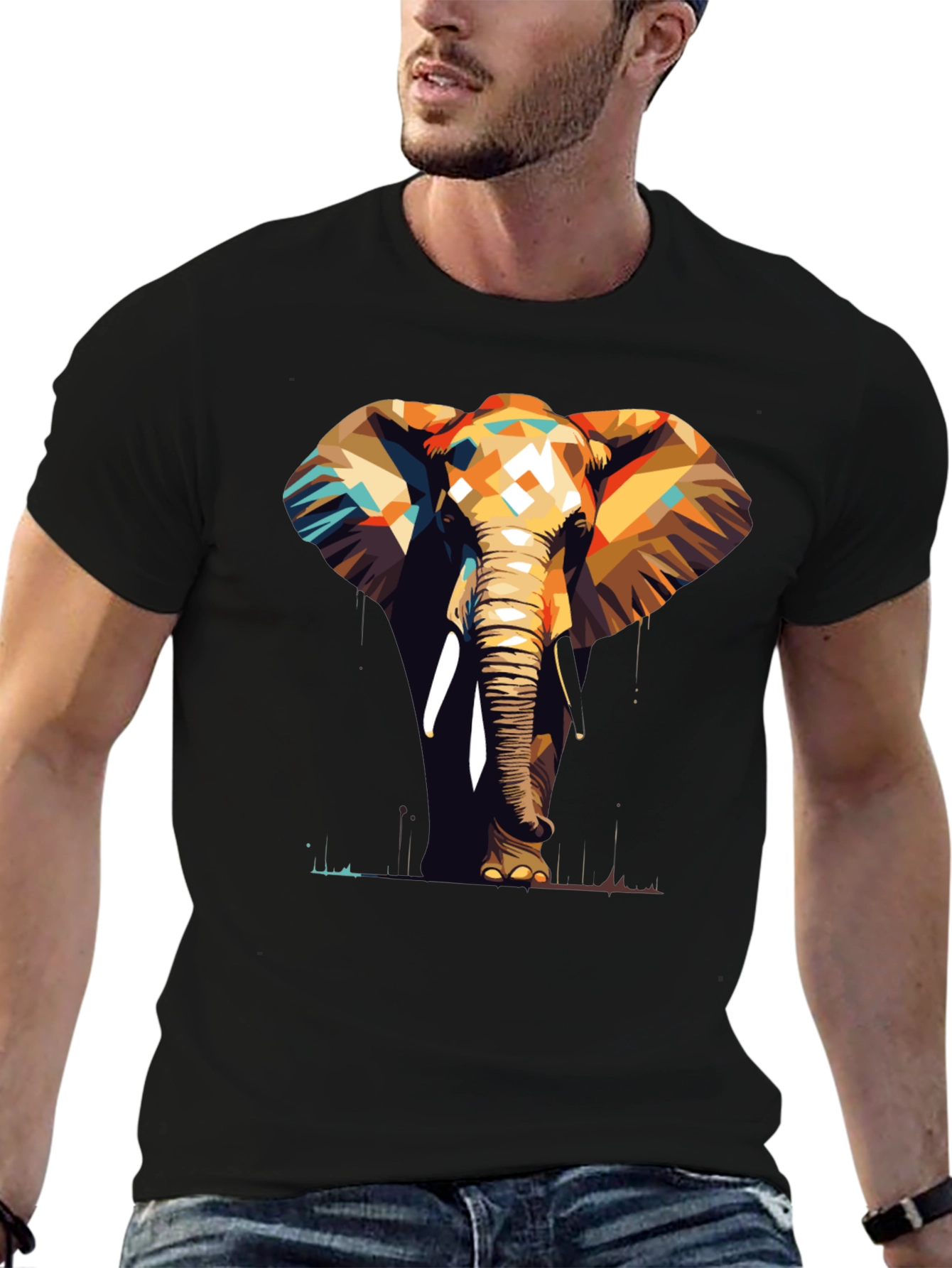 Geometric Elephant Graphic Tee - Stylish Animal Print