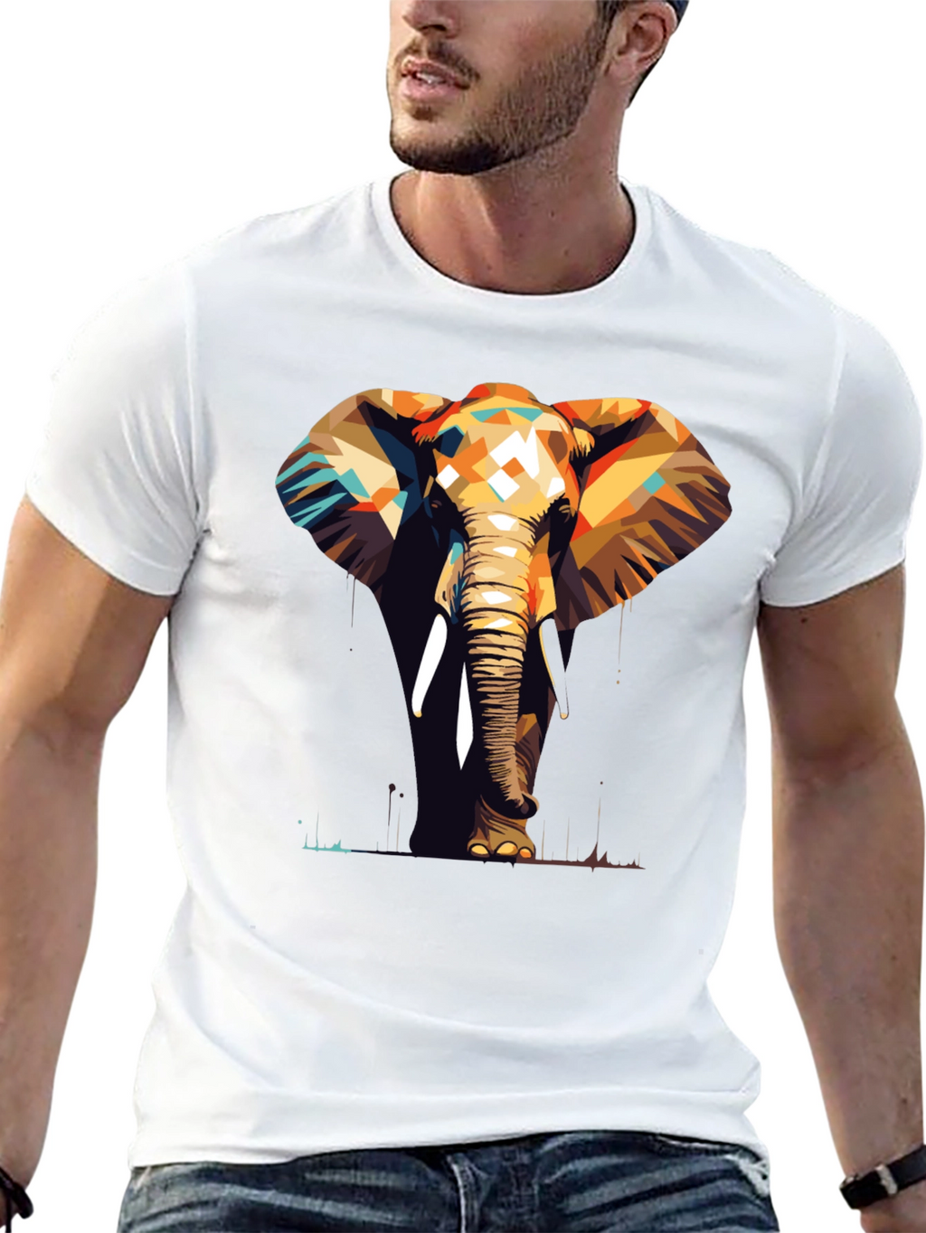 Geometric Elephant Graphic Tee - Stylish Animal Print