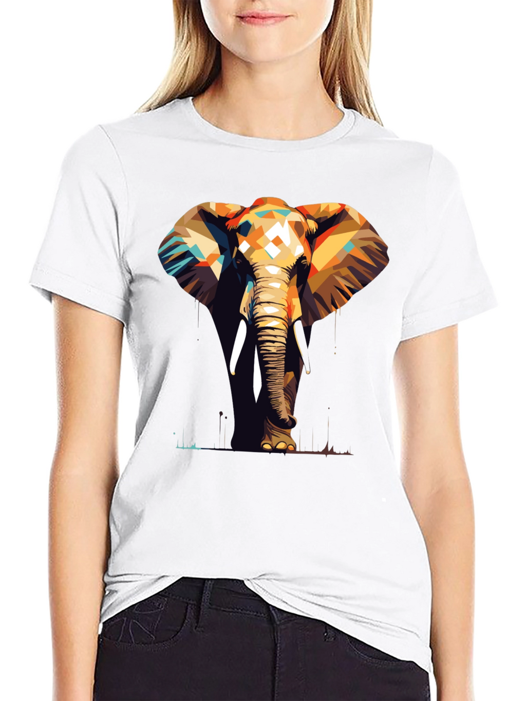 Geometric Elephant Graphic Tee - Stylish Animal Print