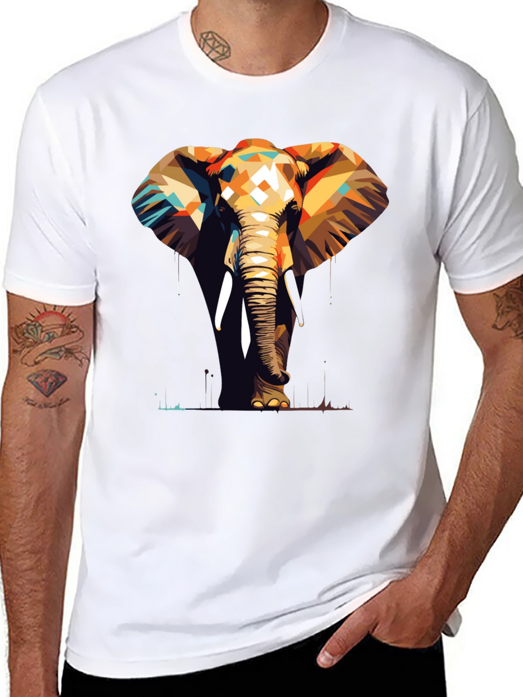 Geometric Elephant Graphic Tee - Stylish Animal Print