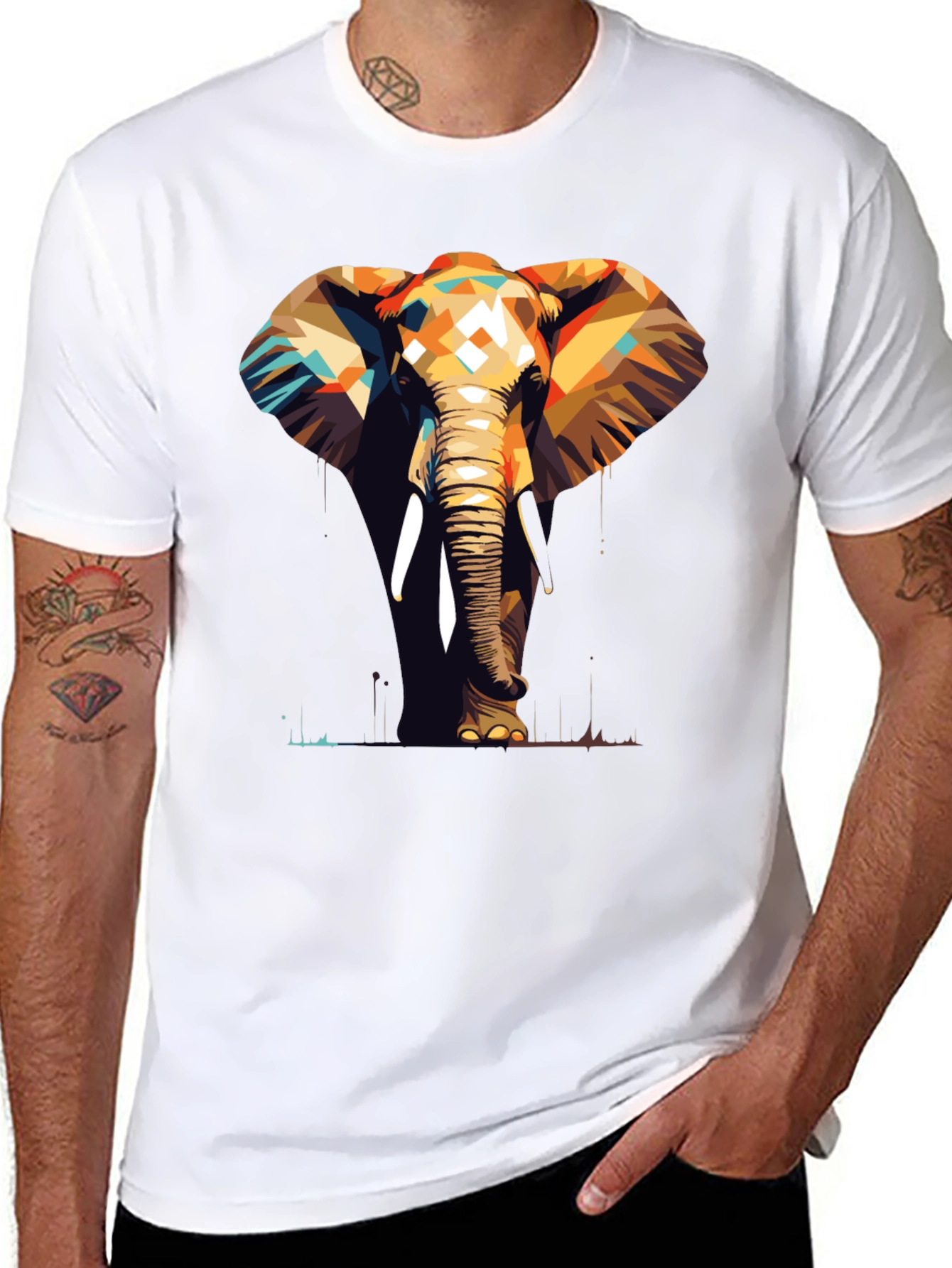 Geometric Elephant Graphic Tee - Stylish Animal Print