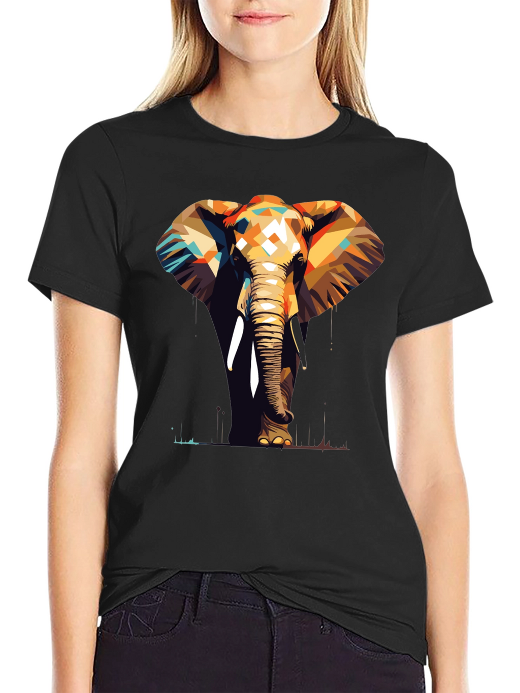 Geometric Elephant Graphic Tee - Stylish Animal Print