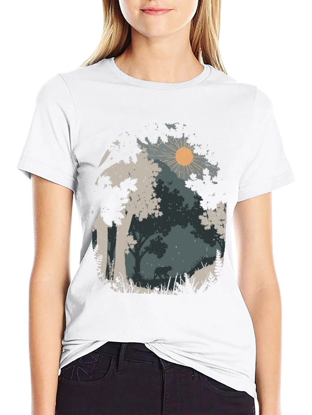 Nature Bear Graphic Tee - Black Cotton Blend