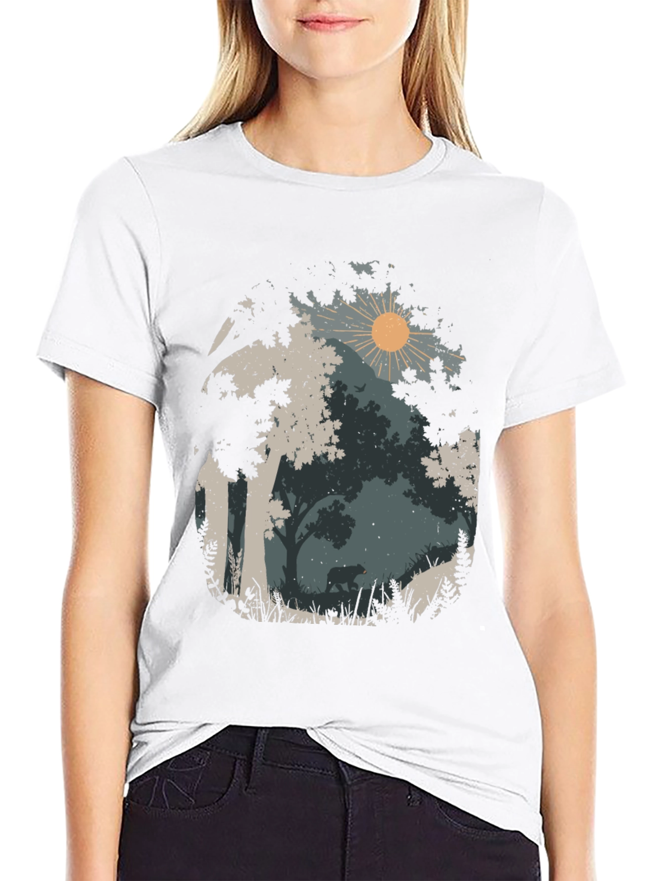 Nature Bear Graphic Tee - Black Cotton Blend