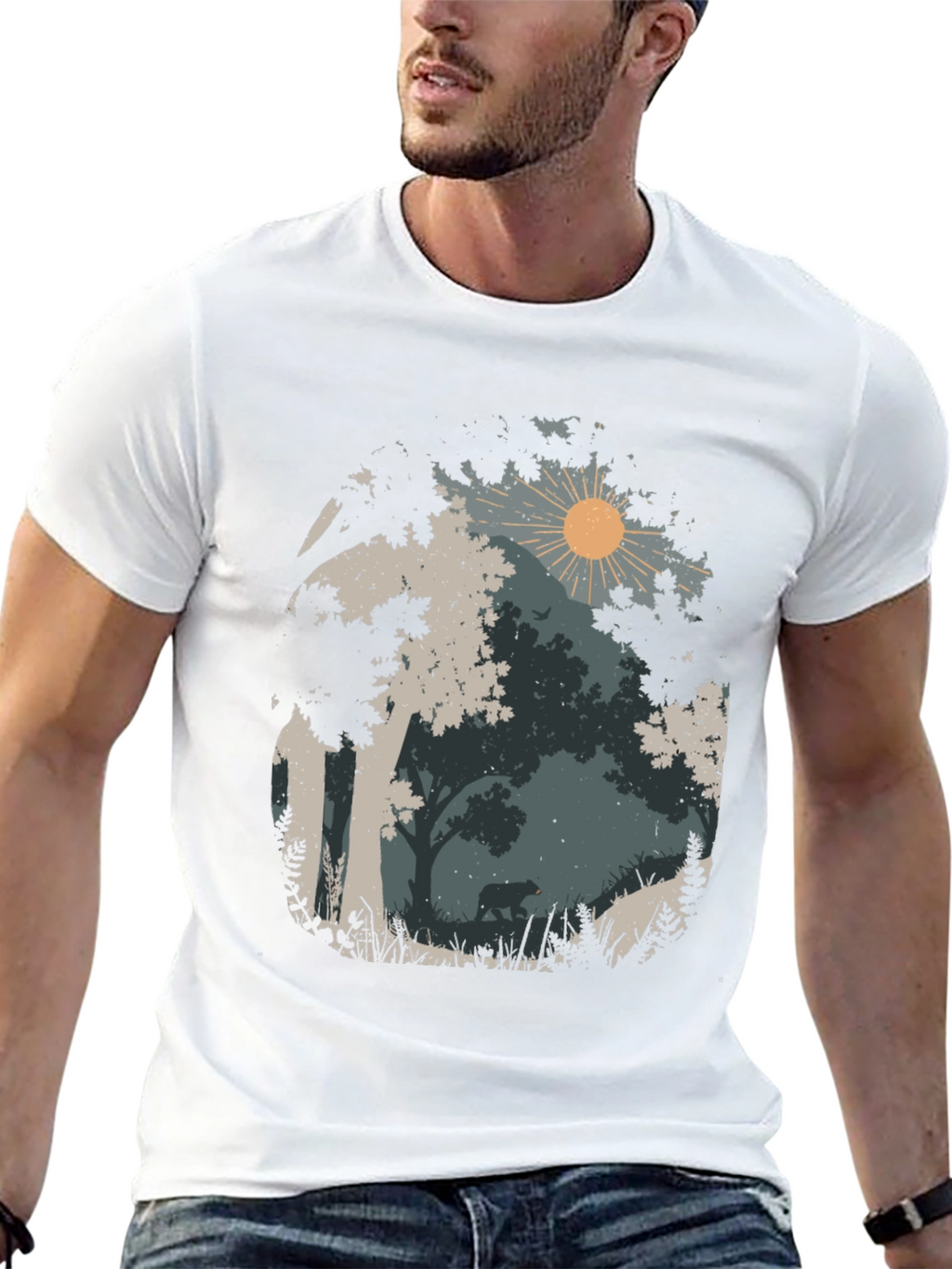 Nature Bear Graphic Tee - Black Cotton Blend