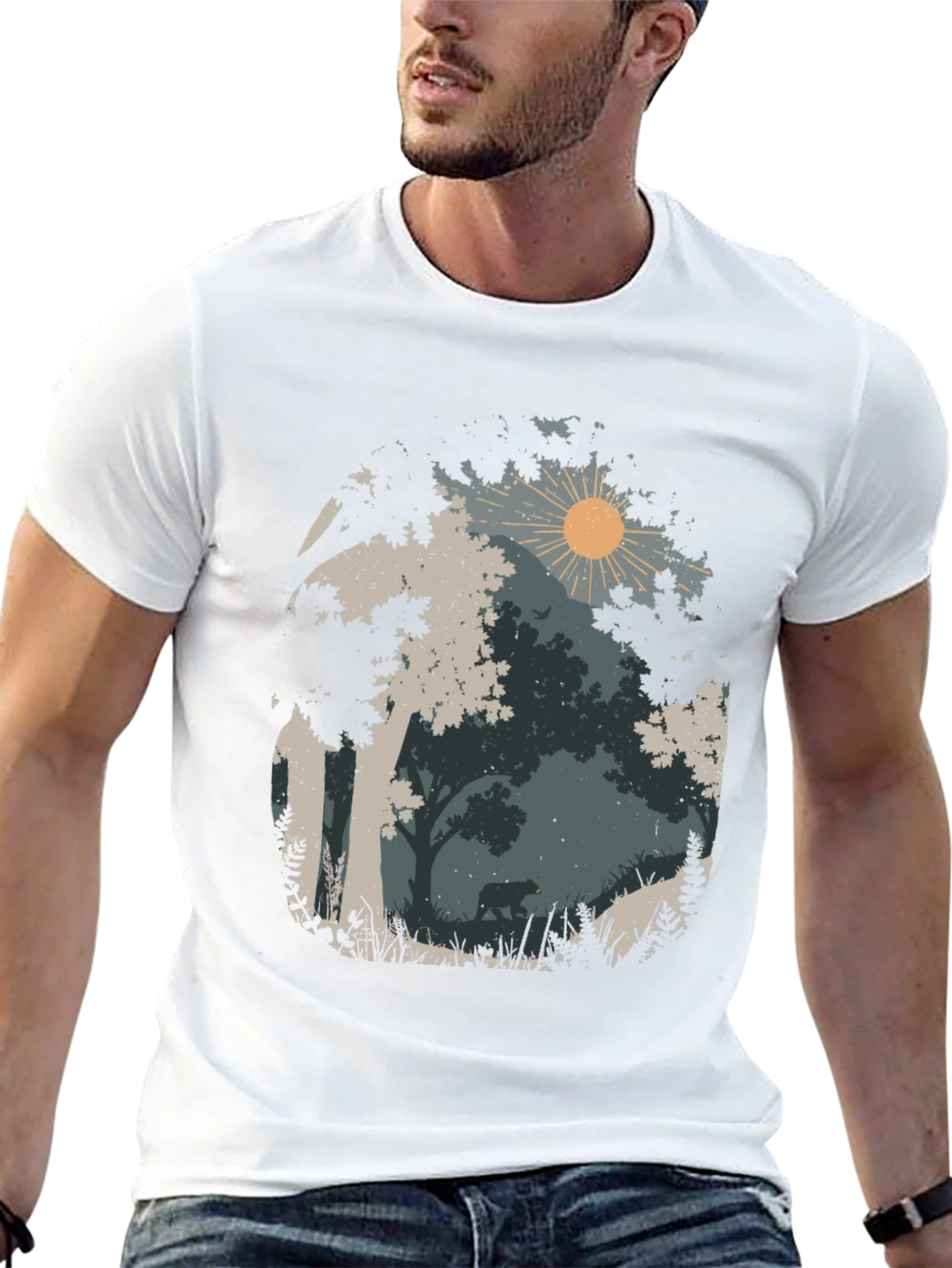 Nature Bear Graphic Tee - Black Cotton Blend