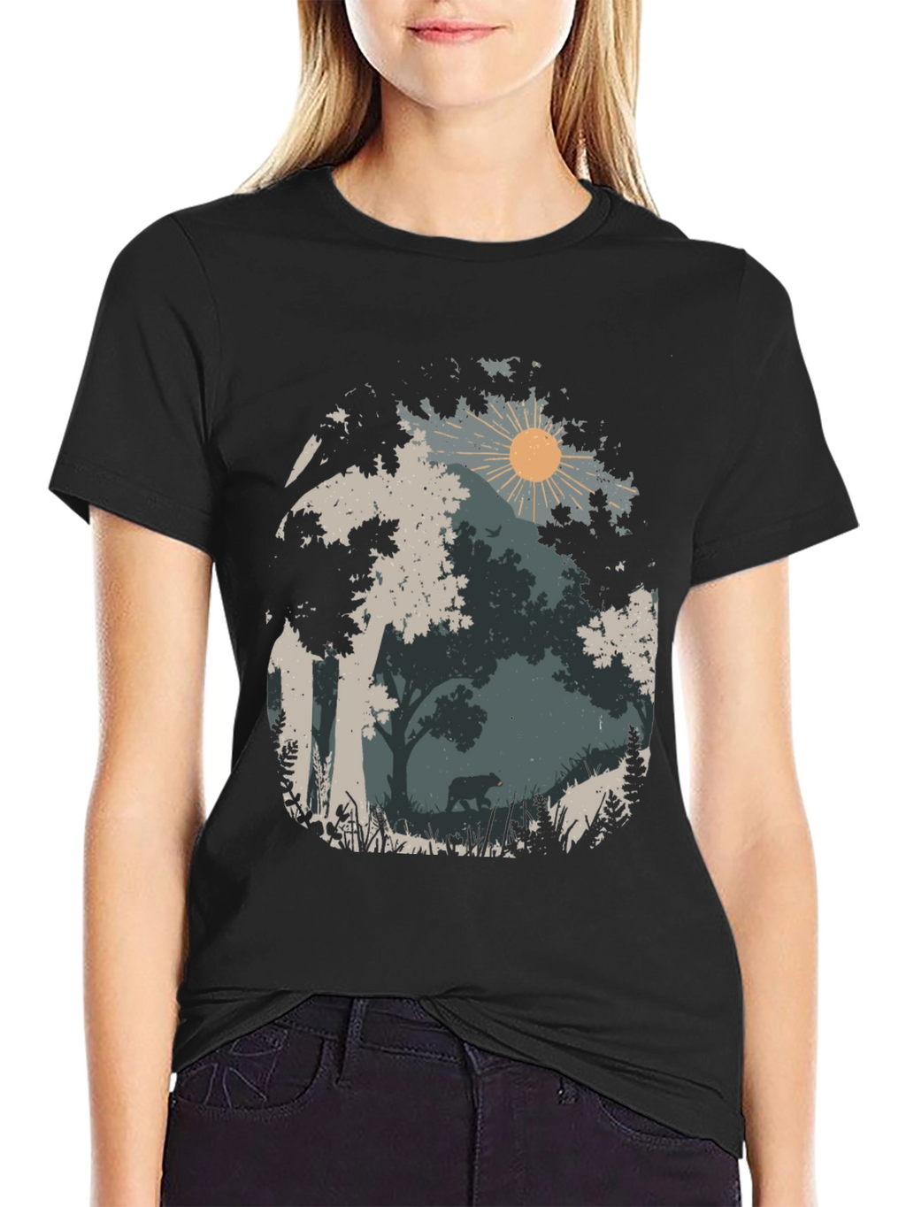 Nature Bear Graphic Tee - Black Cotton Blend