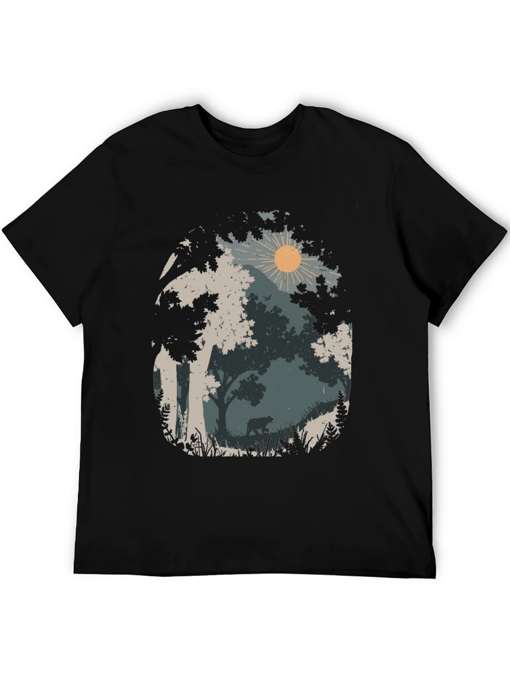 Nature Bear Graphic Tee - Black Cotton Blend