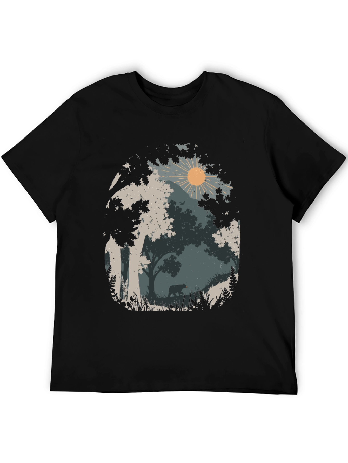 Nature Bear Graphic Tee - Black Cotton Blend