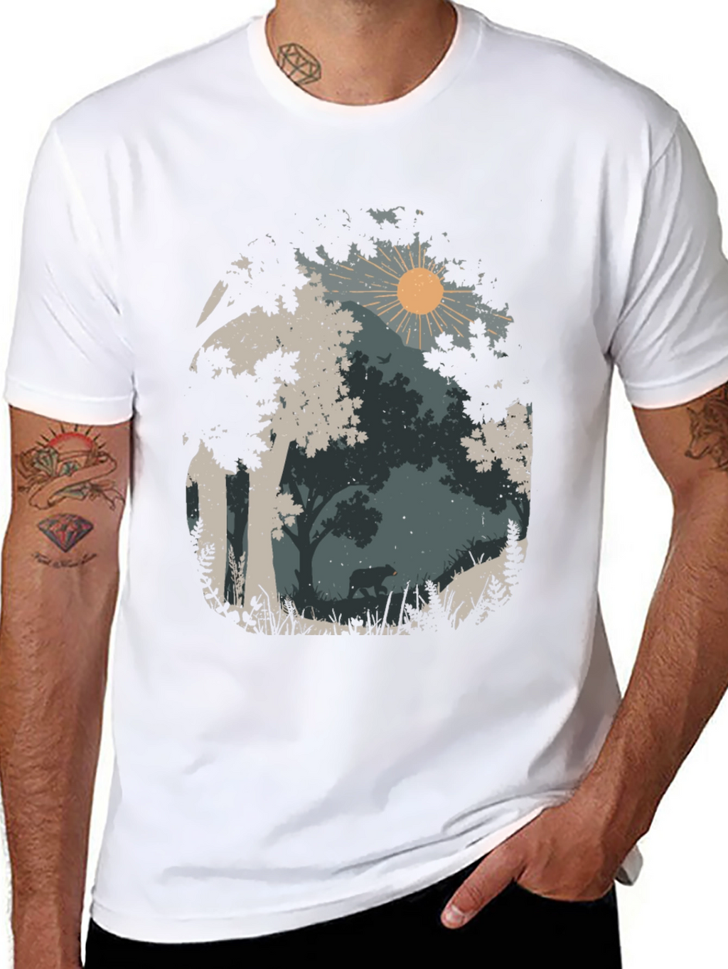 Nature Bear Graphic Tee - Black Cotton Blend
