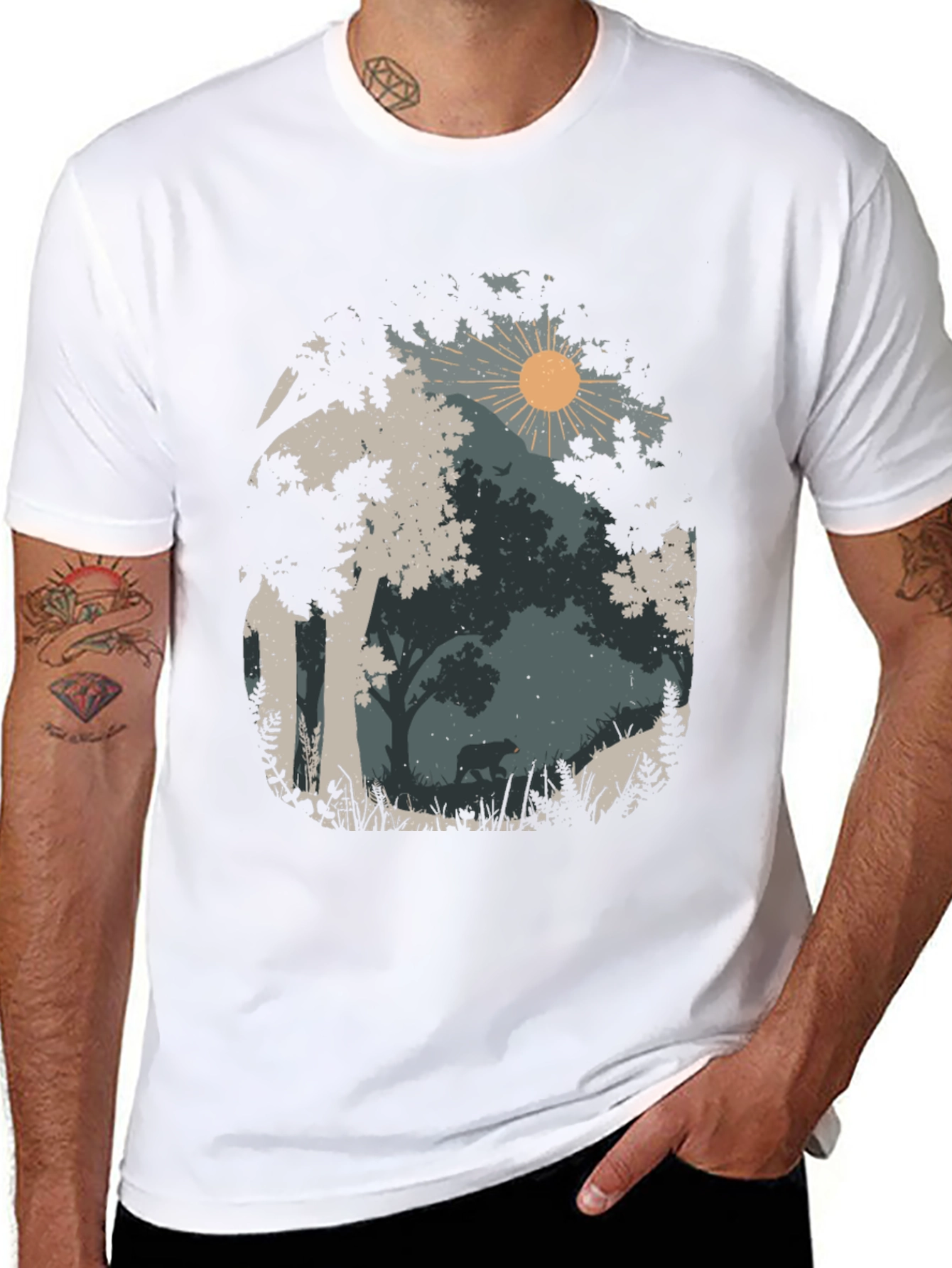 Nature Bear Graphic Tee - Black Cotton Blend