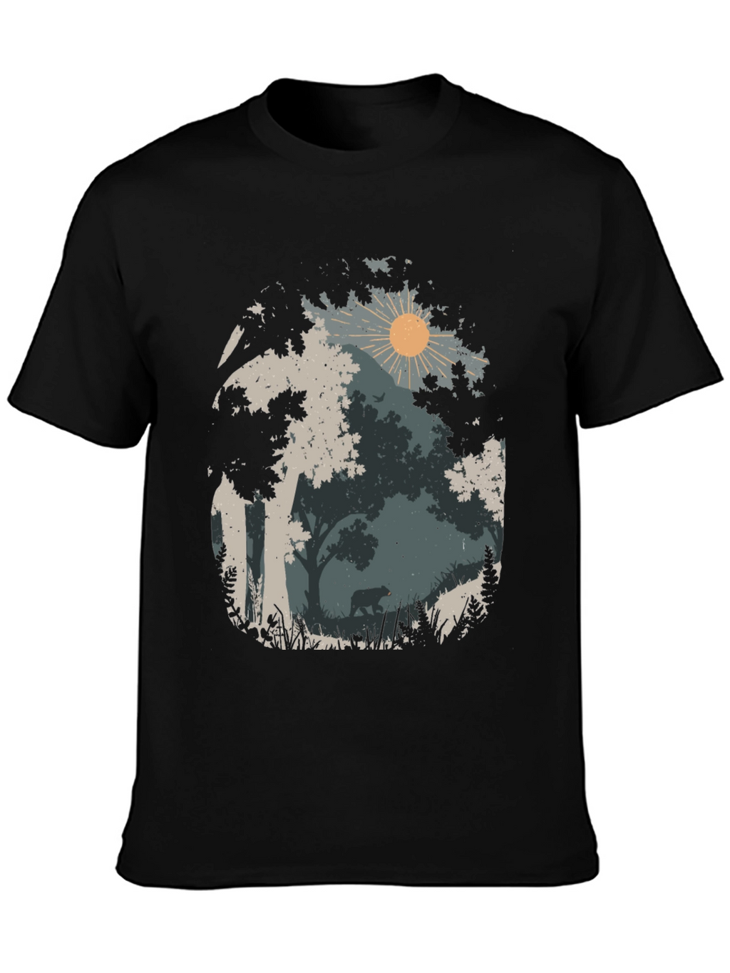 Nature Bear Graphic Tee - Black Cotton Blend