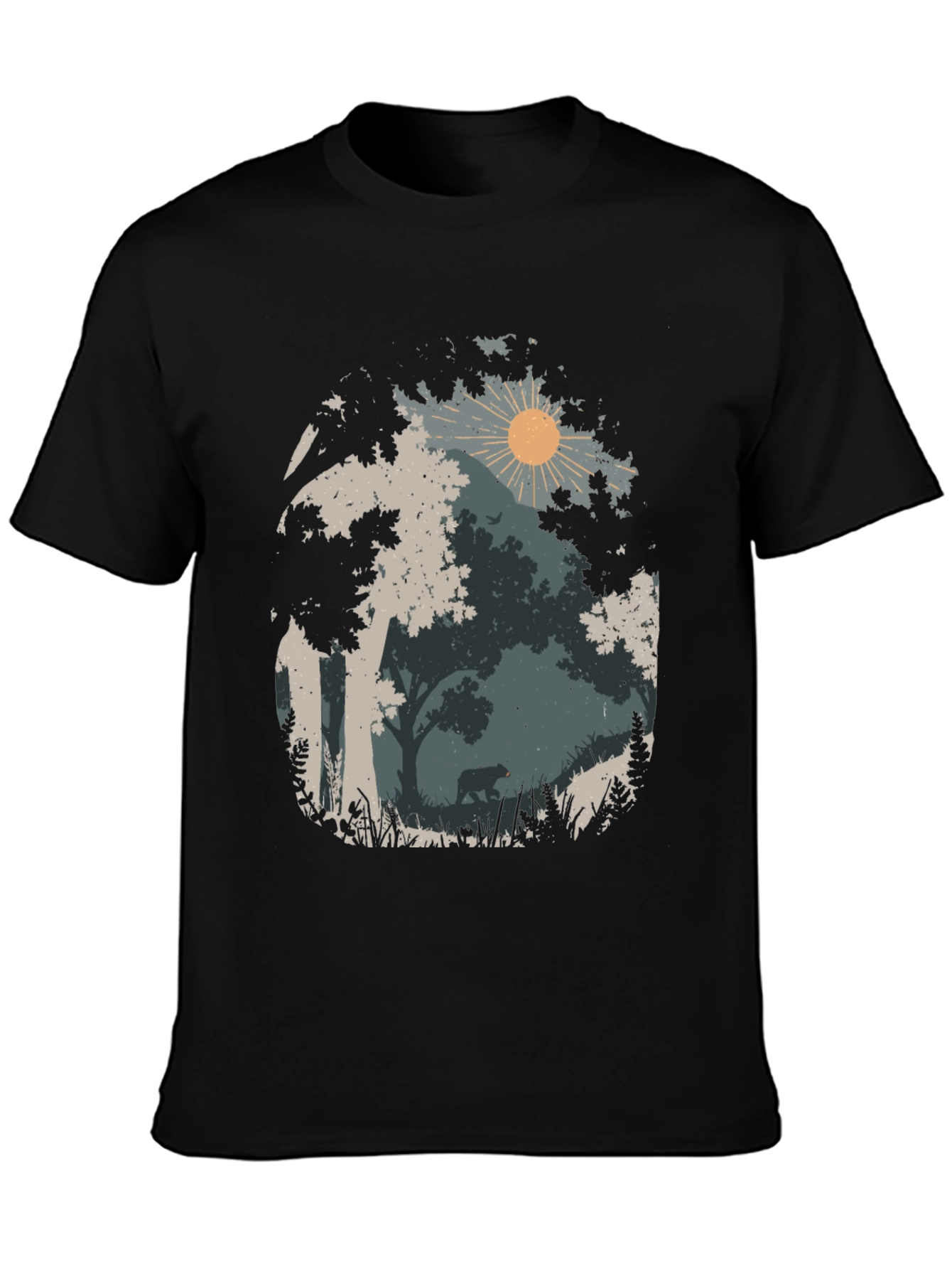 Nature Bear Graphic Tee - Black Cotton Blend