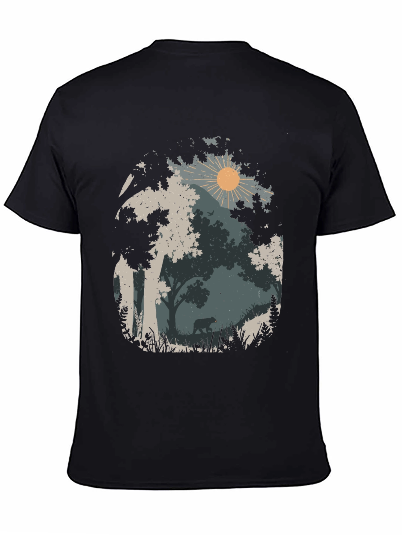 Nature Bear Graphic Tee - Black Cotton Blend