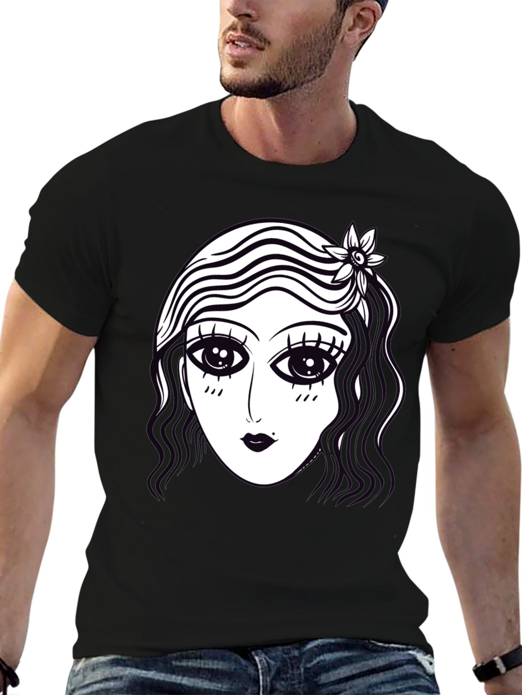 Retro Cartoon Face Graphic Tee - Black