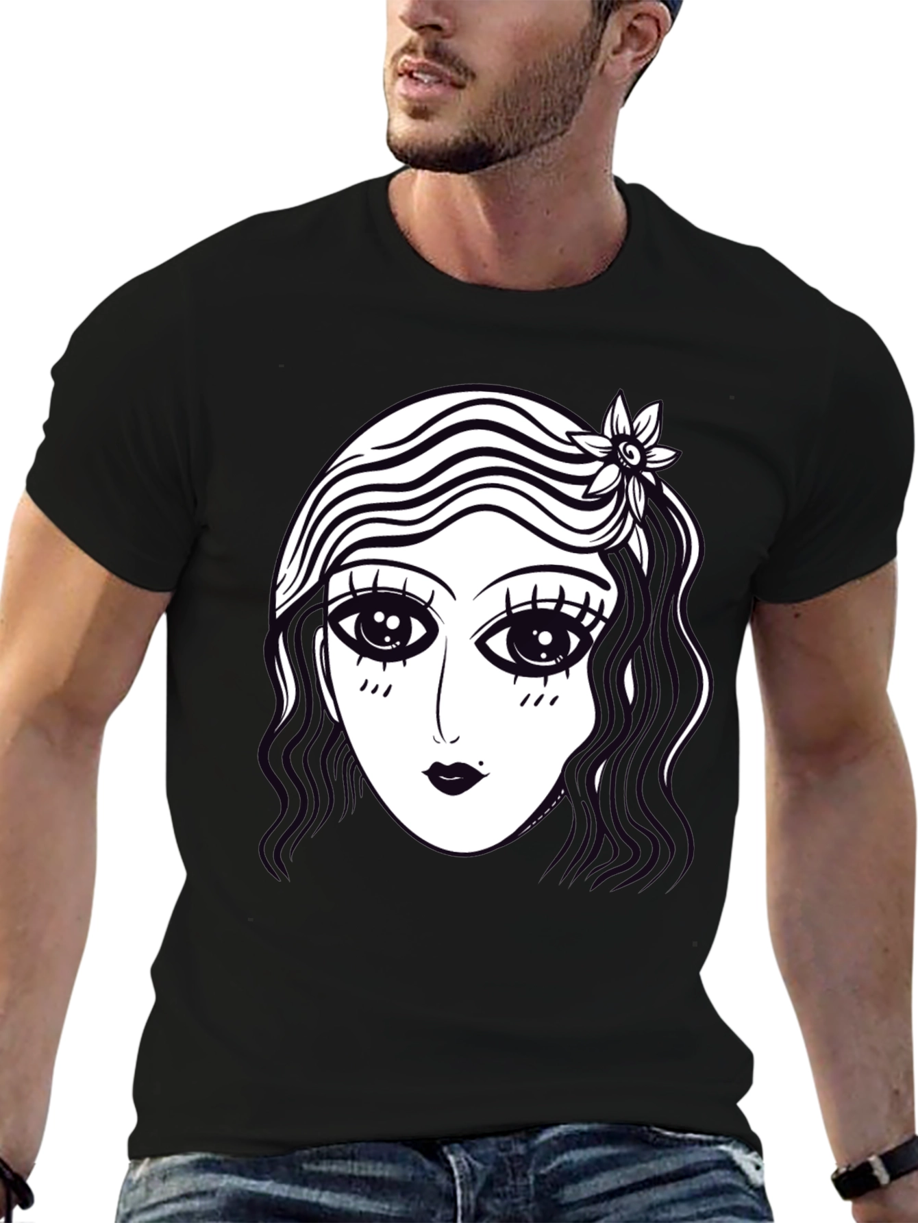 Retro Cartoon Face Graphic Tee - Black