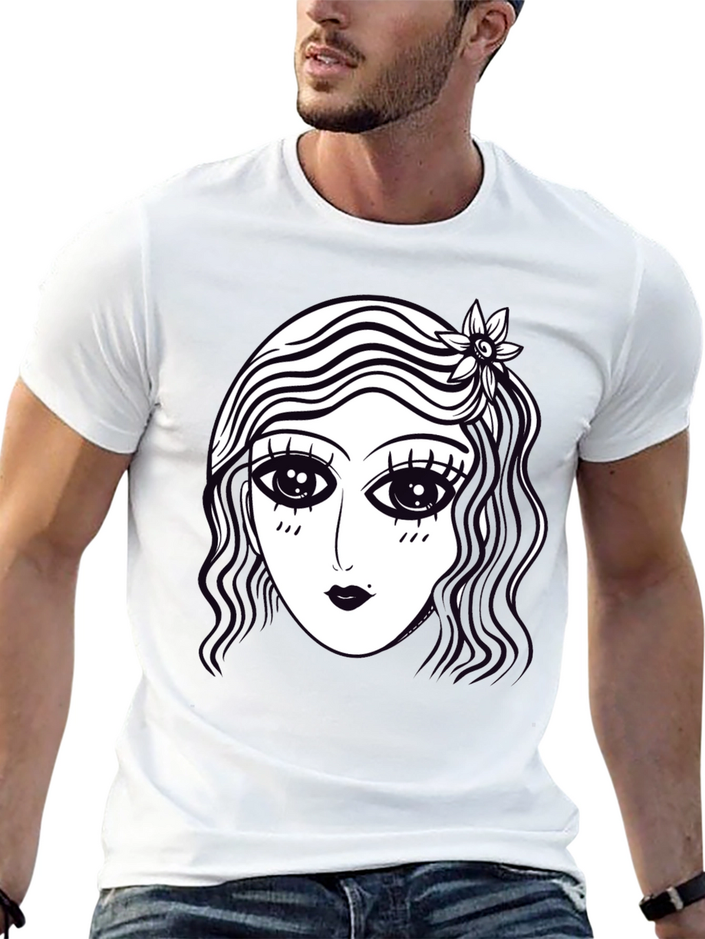 Retro Cartoon Face Graphic Tee - Black
