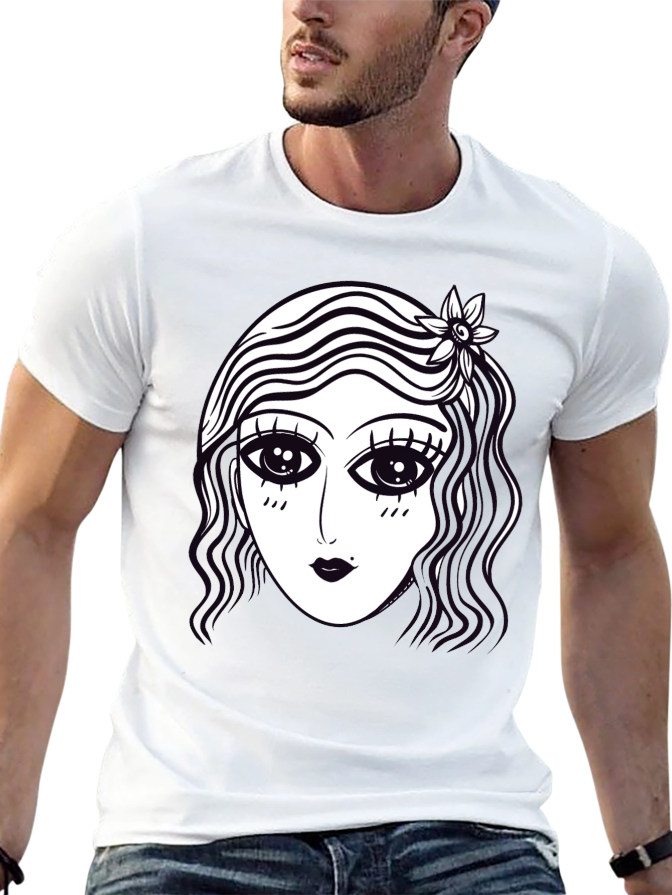 Retro Cartoon Face Graphic Tee - Black