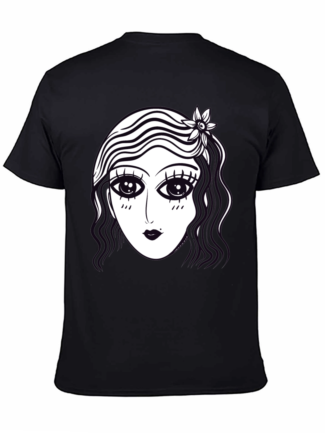 Retro Cartoon Face Graphic Tee - Black