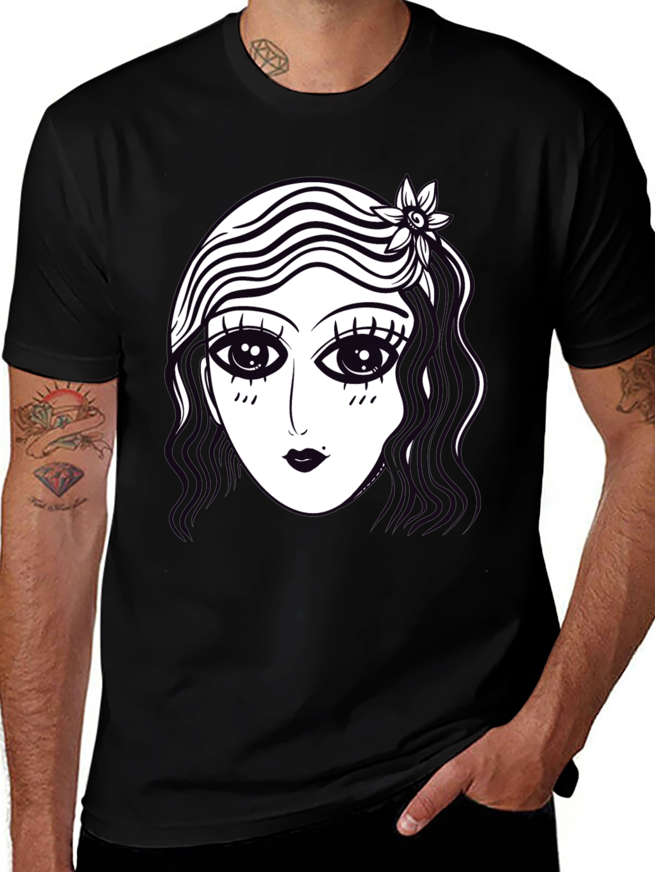 Retro Cartoon Face Graphic Tee - Black