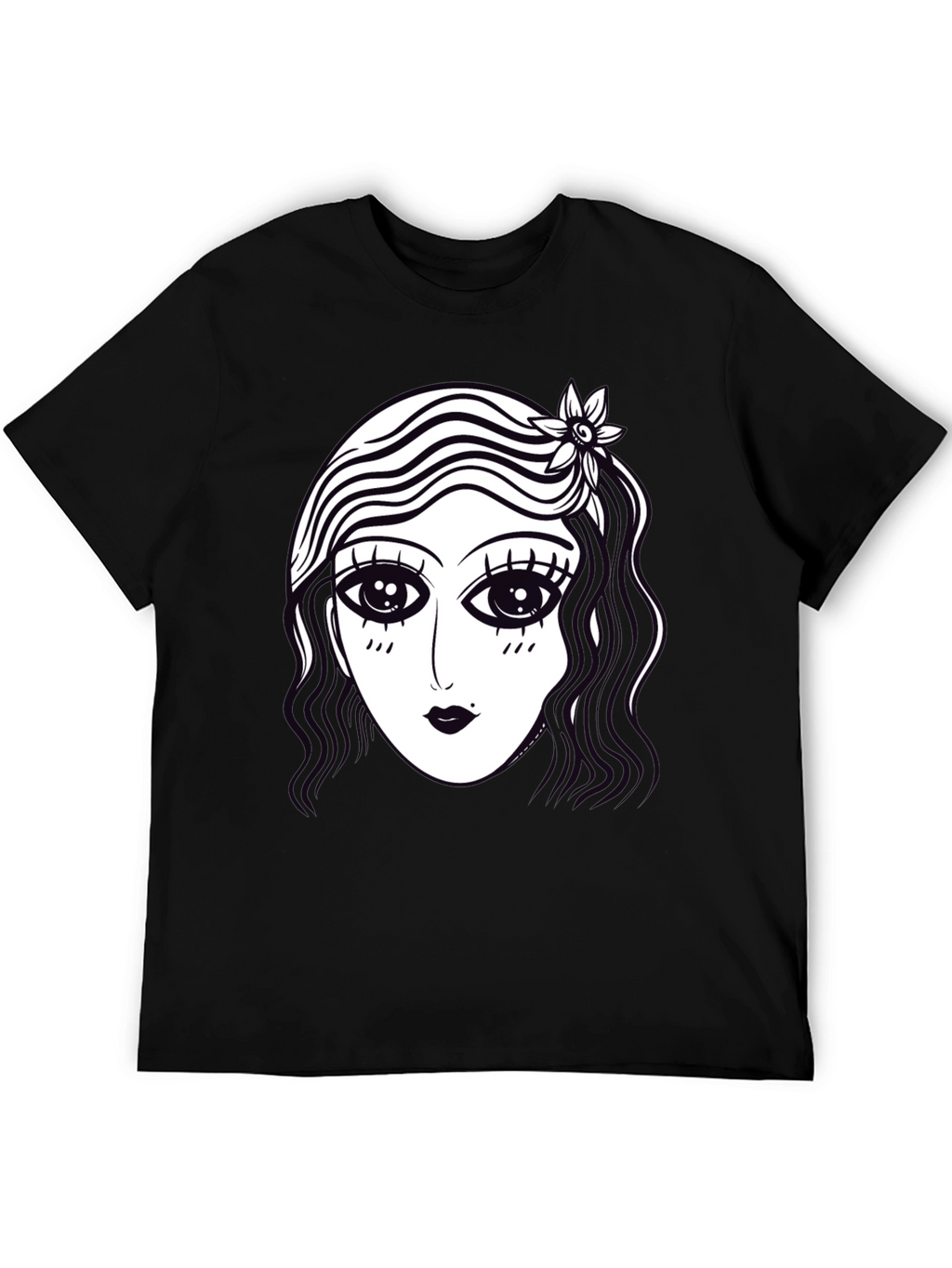 Retro Cartoon Face Graphic Tee - Black