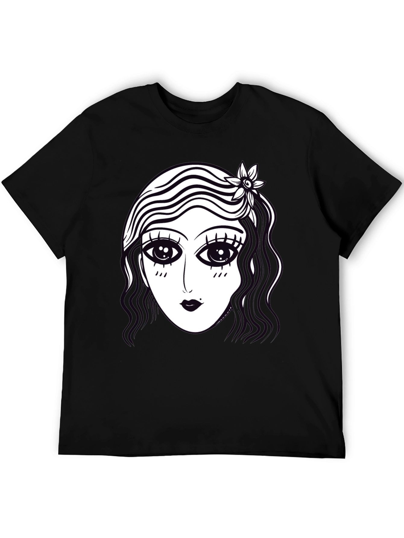 Retro Cartoon Face Graphic Tee - Black
