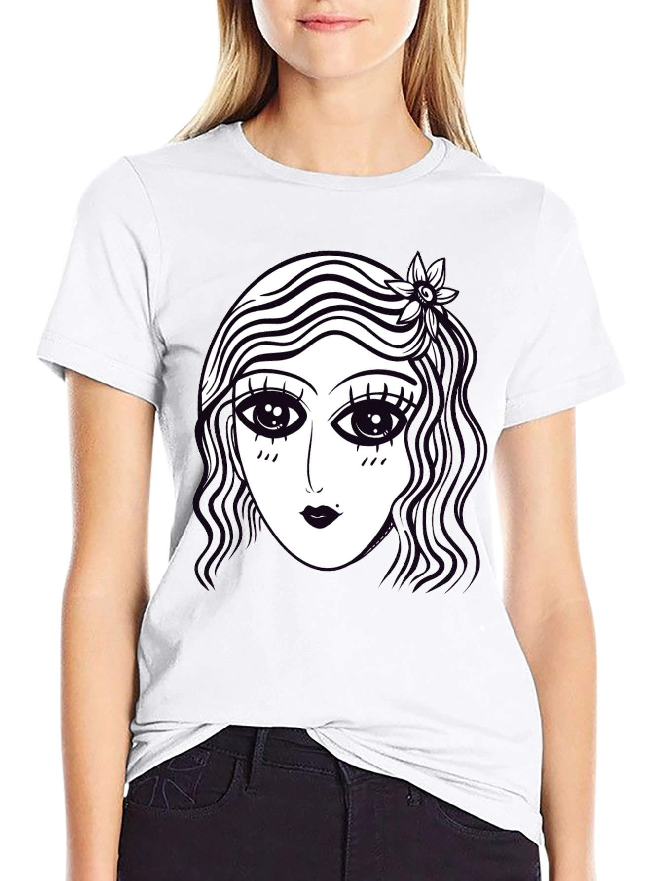 Retro Cartoon Face Graphic Tee - Black