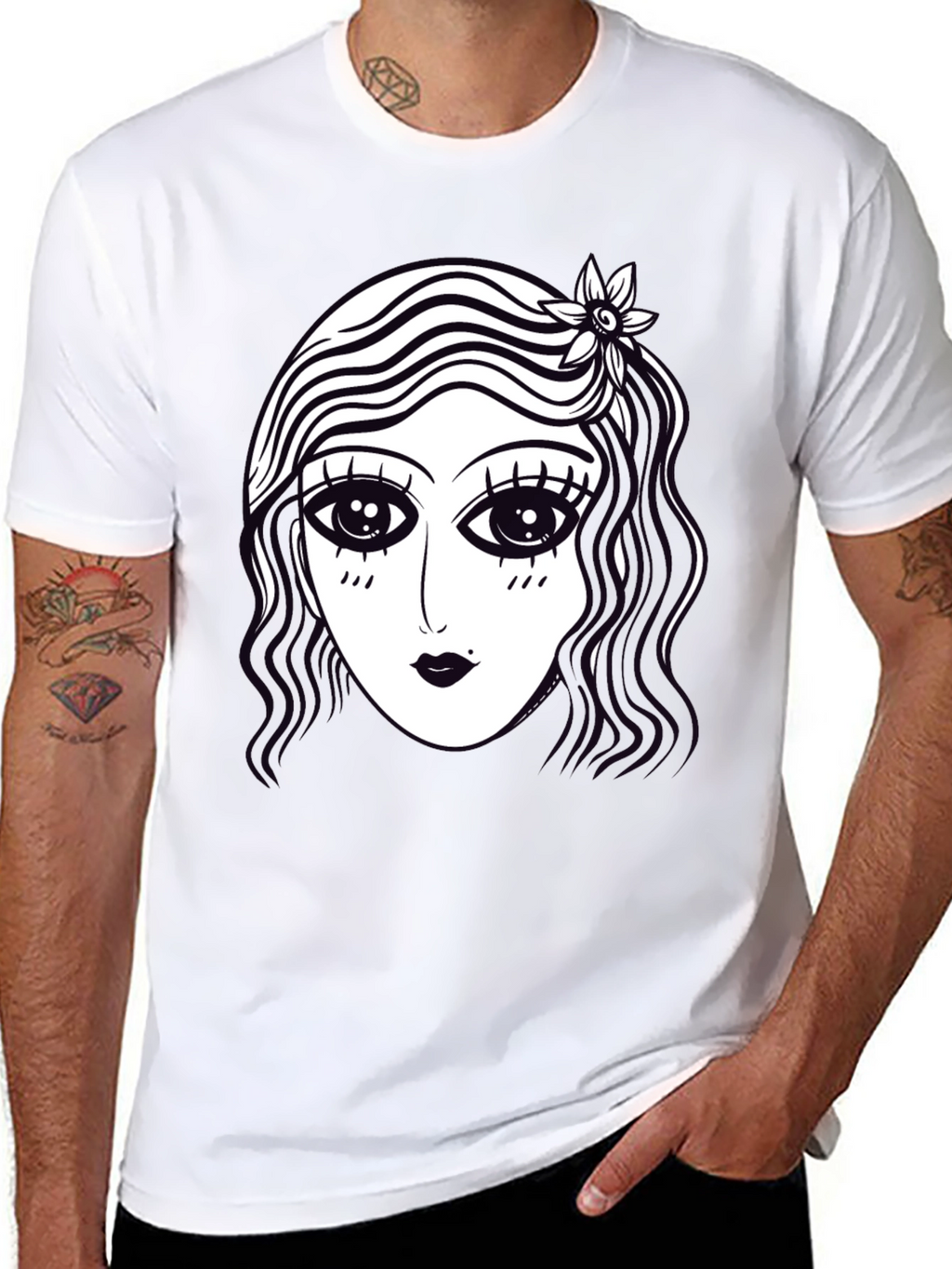 Retro Cartoon Face Graphic Tee - Black