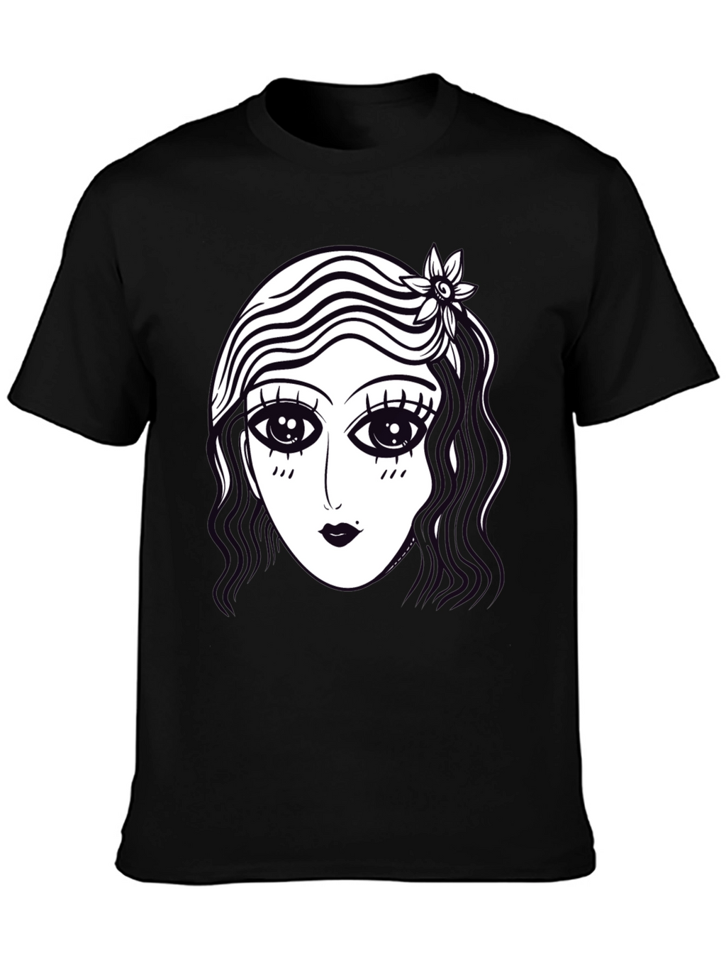 Retro Cartoon Face Graphic Tee - Black