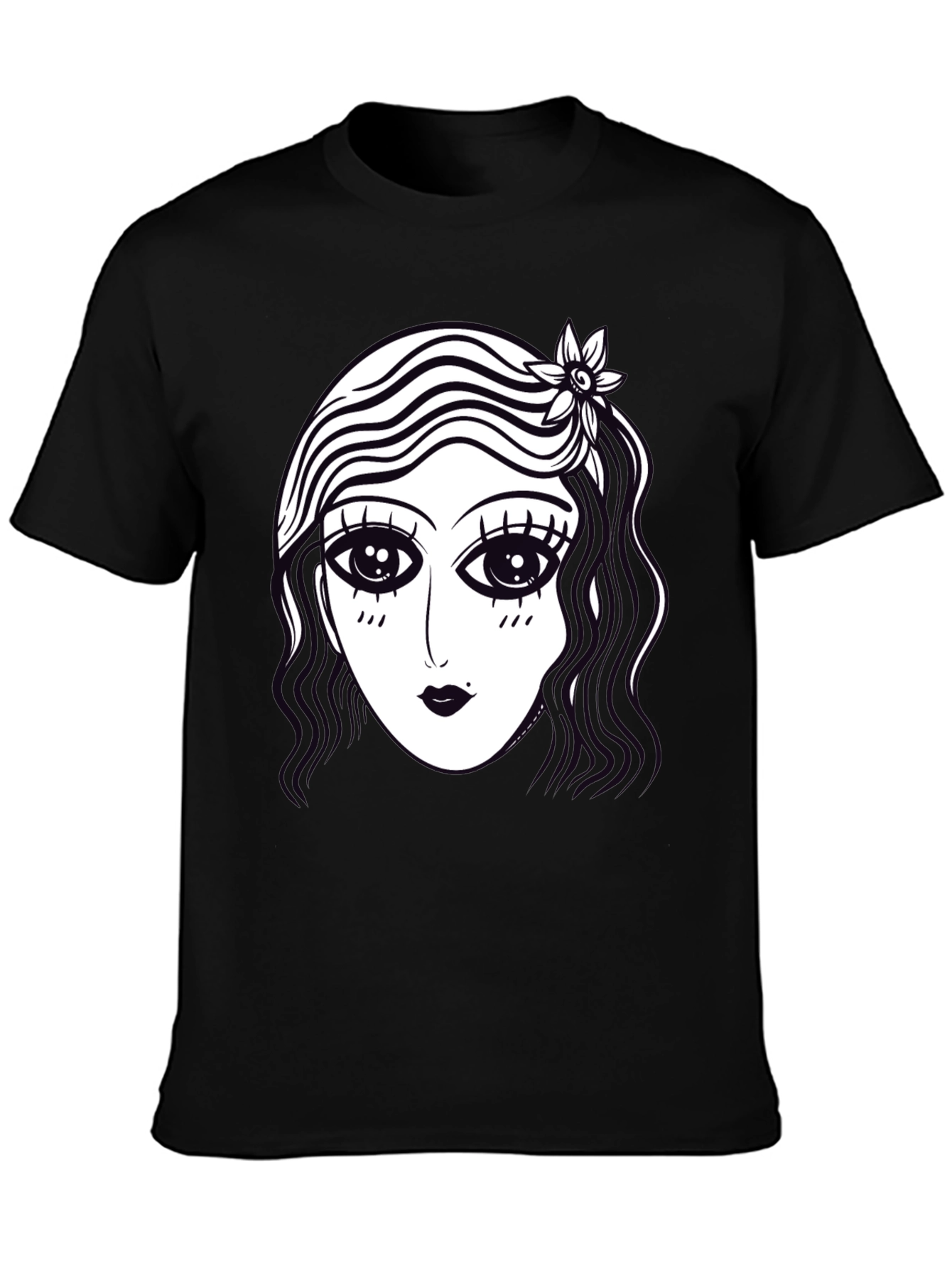 Retro Cartoon Face Graphic Tee - Black