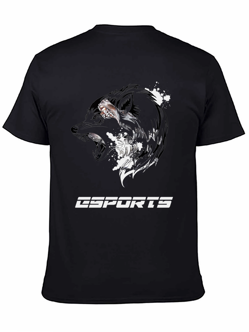 Esports Wolf Graphic Tee - Black Cotton T-Shirt