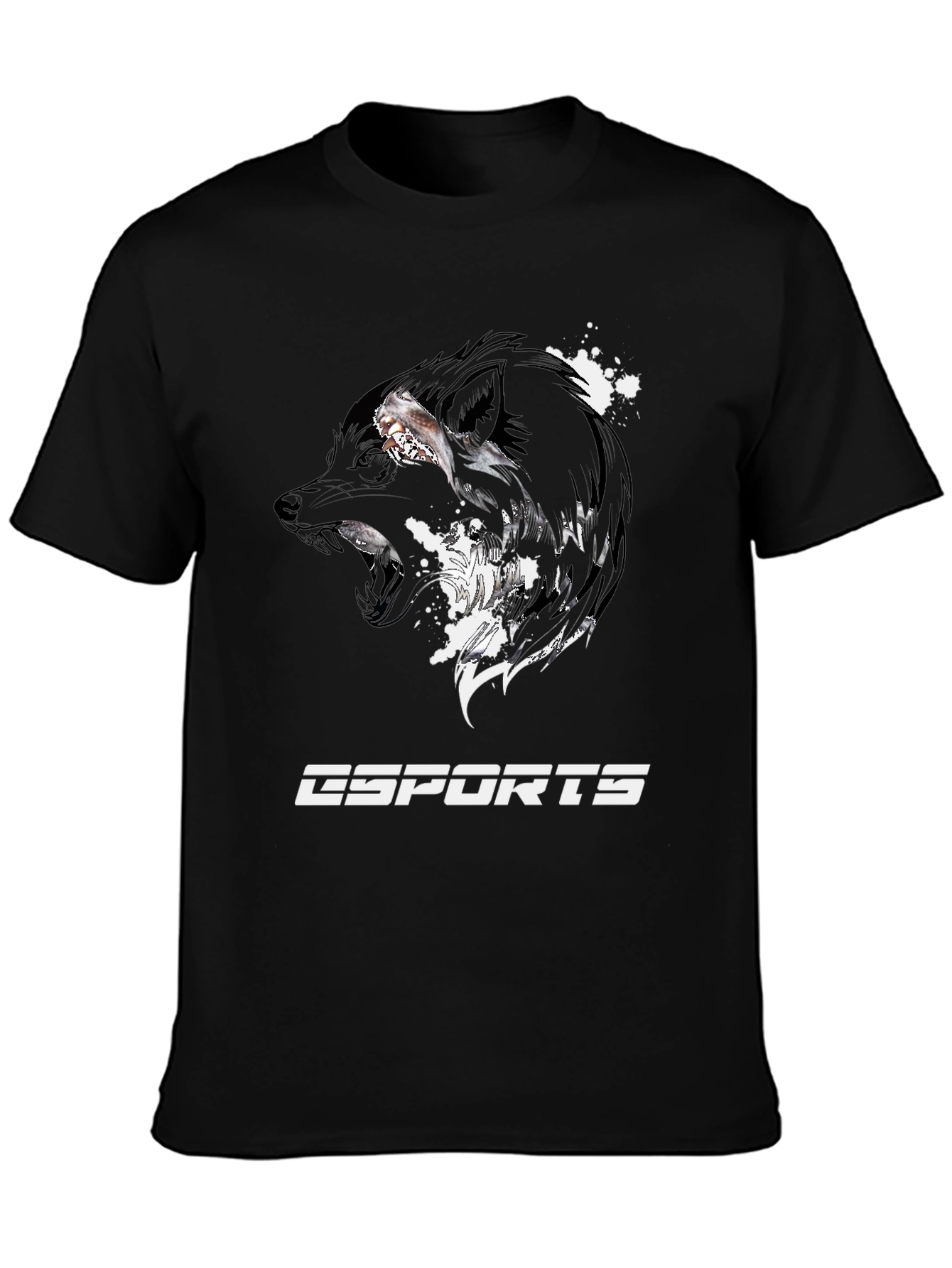 Esports Wolf Graphic Tee - Black Cotton T-Shirt